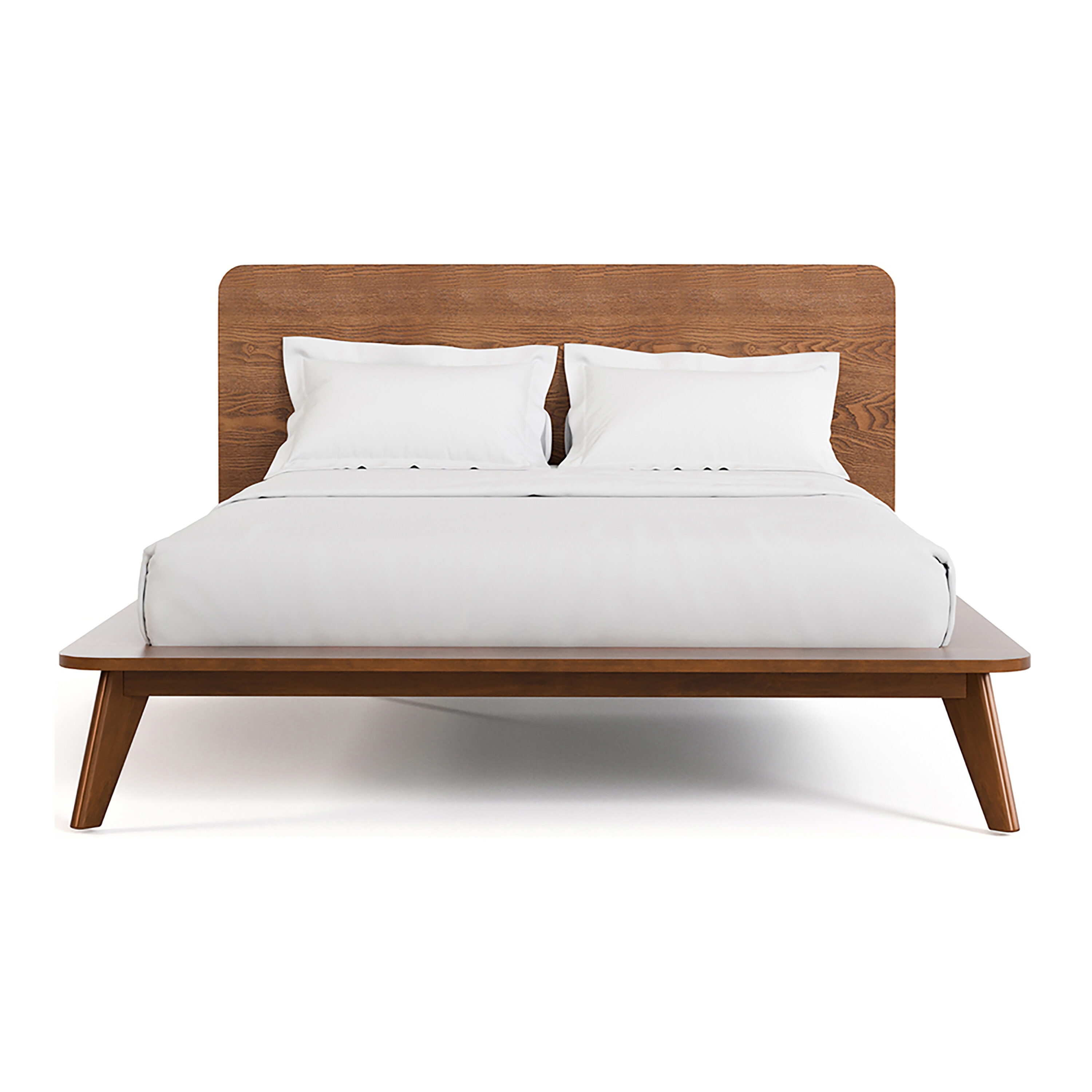 Walnut Full Wood Platform Bed with Headboard and Drawer