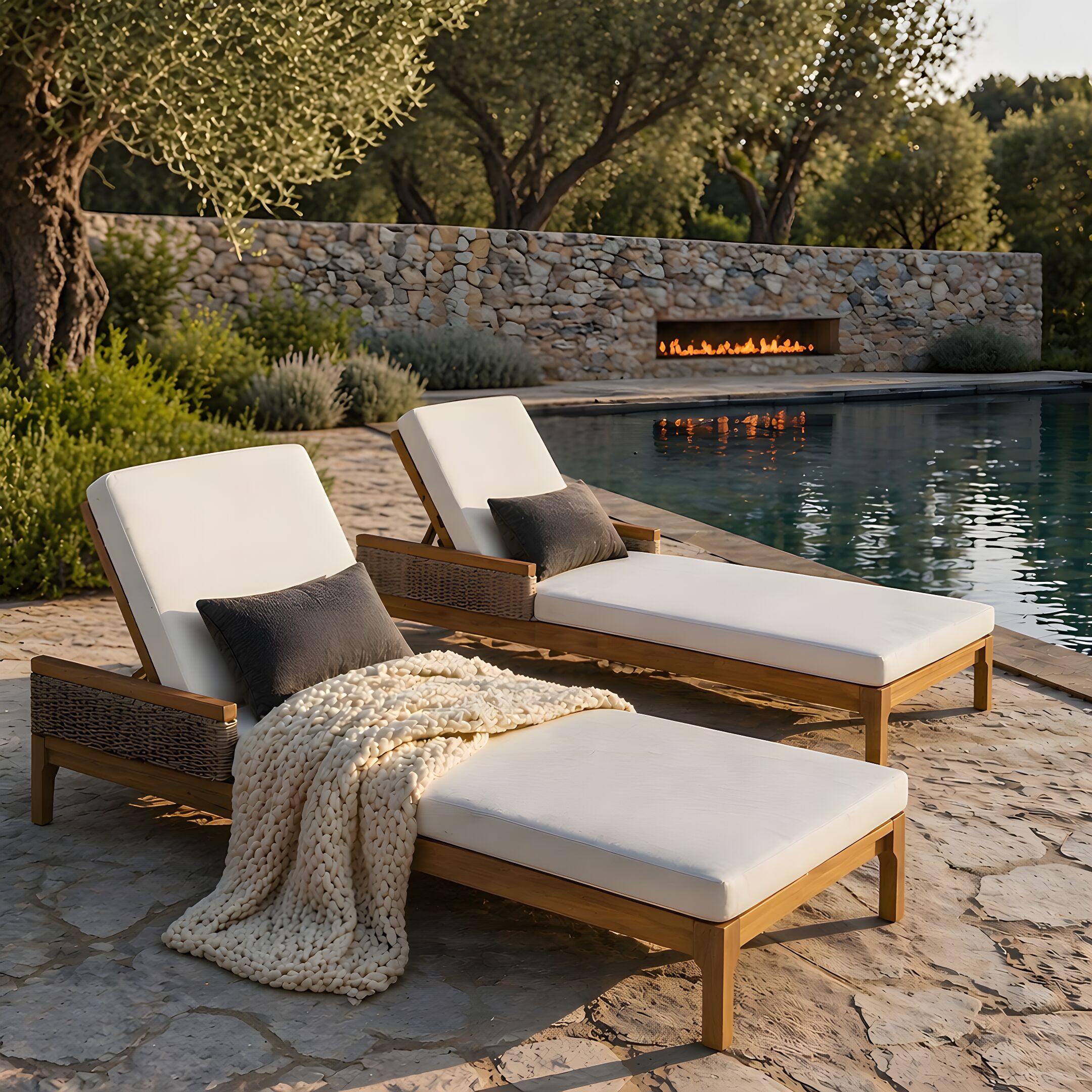 Christopher Knight Home Outdoor 76.8inch Solid Acacia Wood Sun Patio Chaise Lounger with Cushions and Wicker for Garden Deck Poolside Relaxation Natural Light Grey and Beige Set of 2