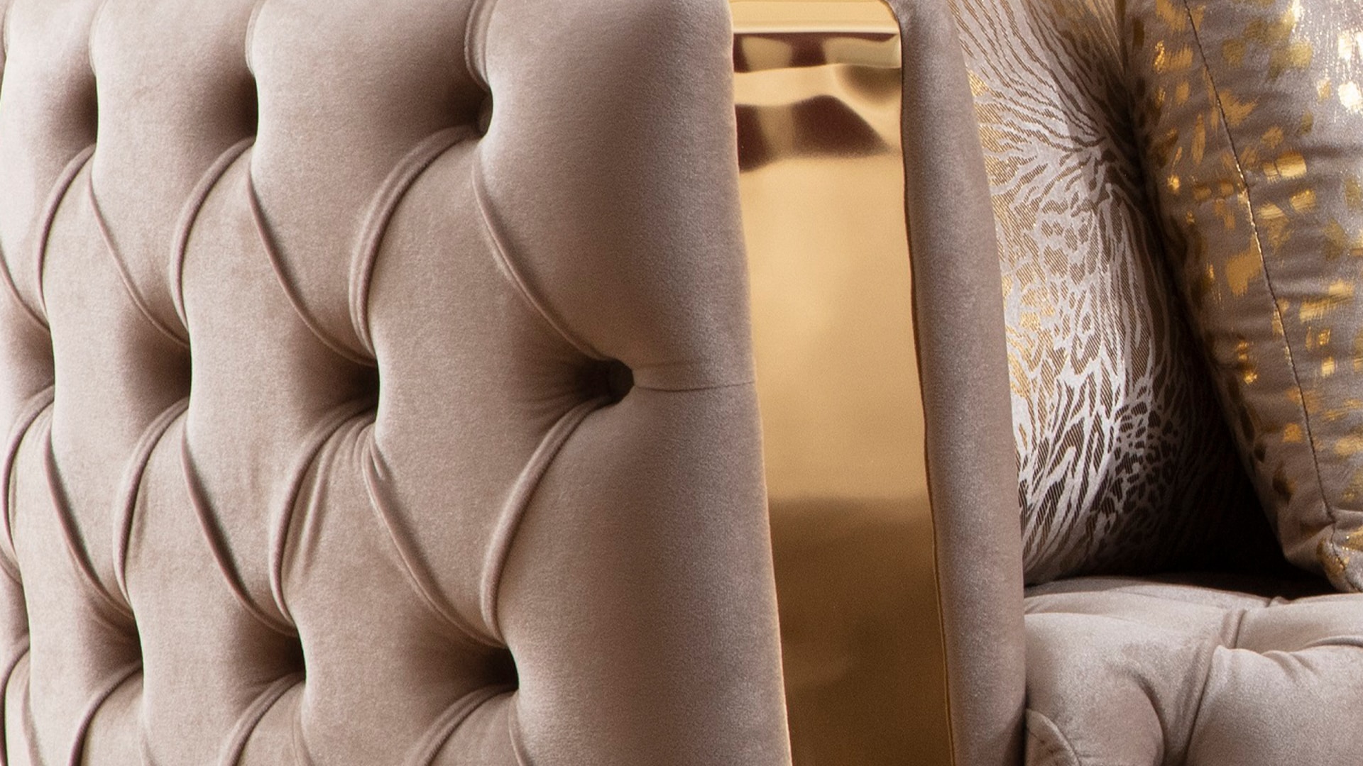 Black Velvet Tufted Loveseat with Gold Accents and Solid Wood Frame