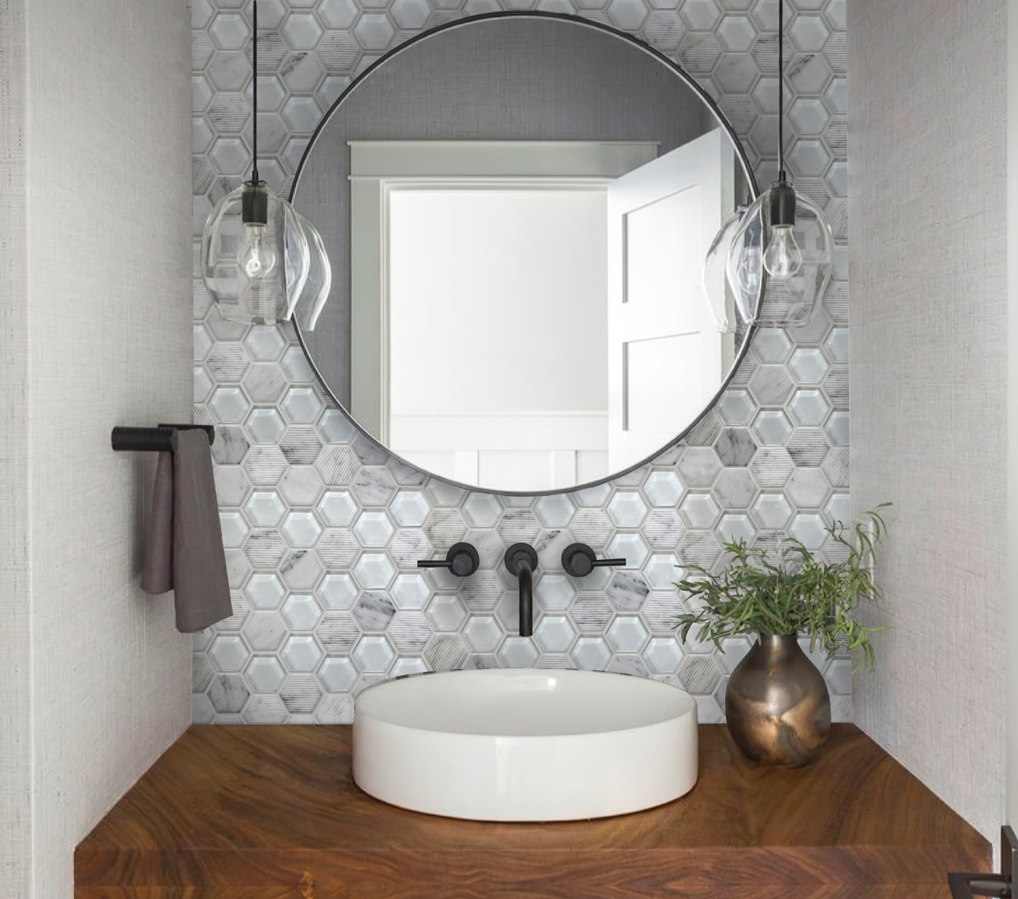 Apollo Tile Sparta Gray 12-in x 12-in Polished Glass; Stone Marble Honeycomb Marble Look Floor and Wall Tile (4.92-sq. ft/ Carton)