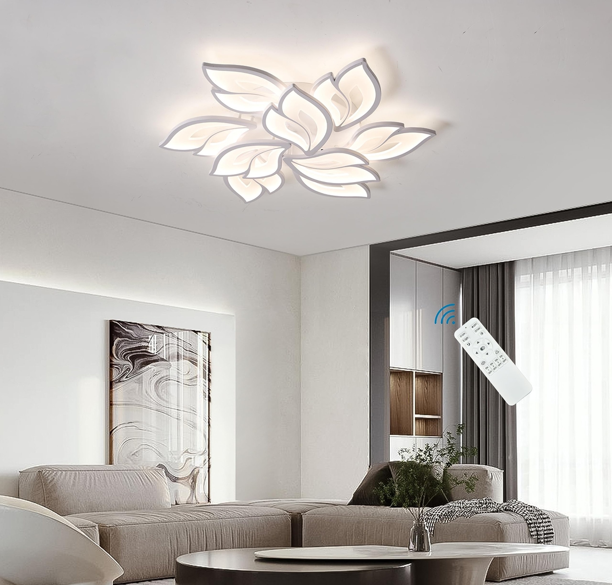 IUEST  Modern Ceiling Light 30.3in Dimmable LED Flush Mount Lamp 75W Acrylic Petals Chandelier Fixture with Remote Control for Living Room Bedroom