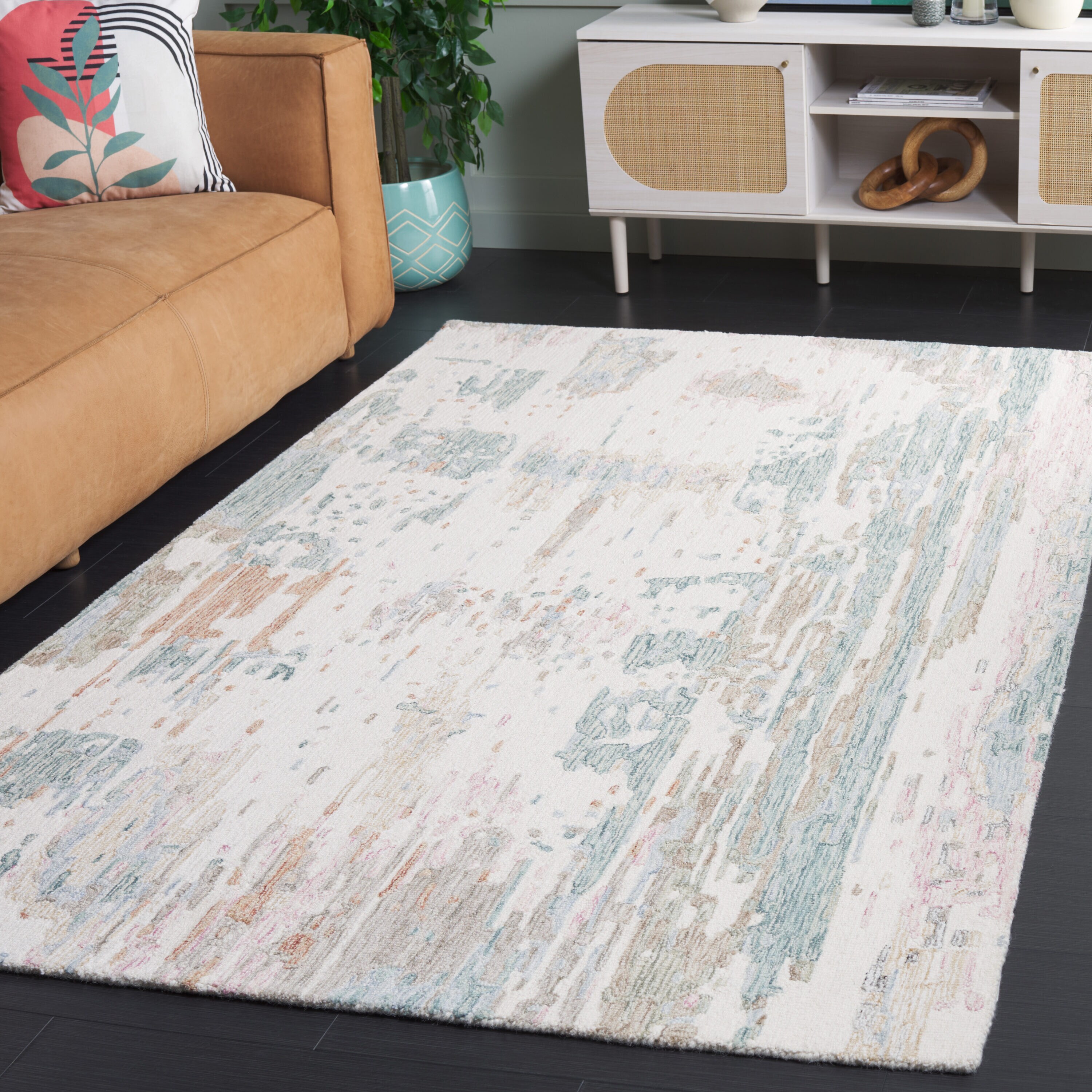  Metro 854 Ivory/Green Contemporary 5ft x 8ft Medium Rectangle Rug
