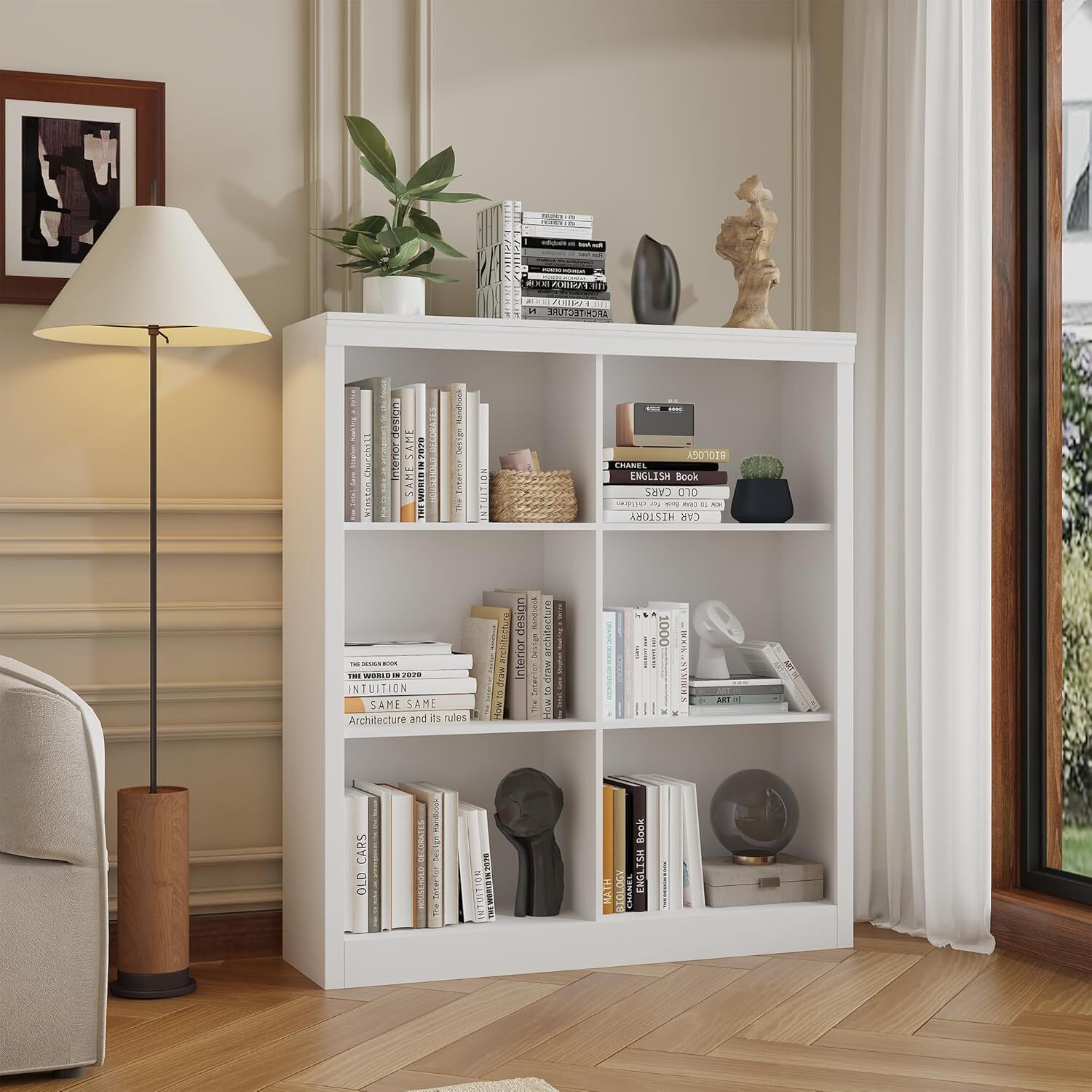 Garvee 6 Cube Storage Organizer Shelf 53 Inch Tall Bookcase Anti Tip Design Sturdy Wood Shelf Living Room Bedroom Home Office White