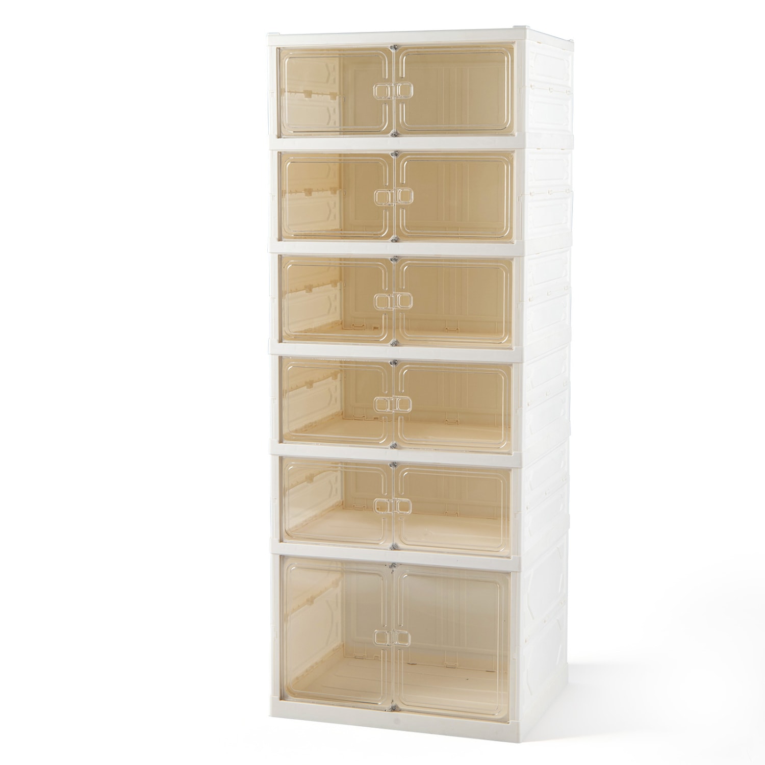 Slickblue Foldable White 6 Tier Shoe Organizer with Clear Doors for Closet or Entryway