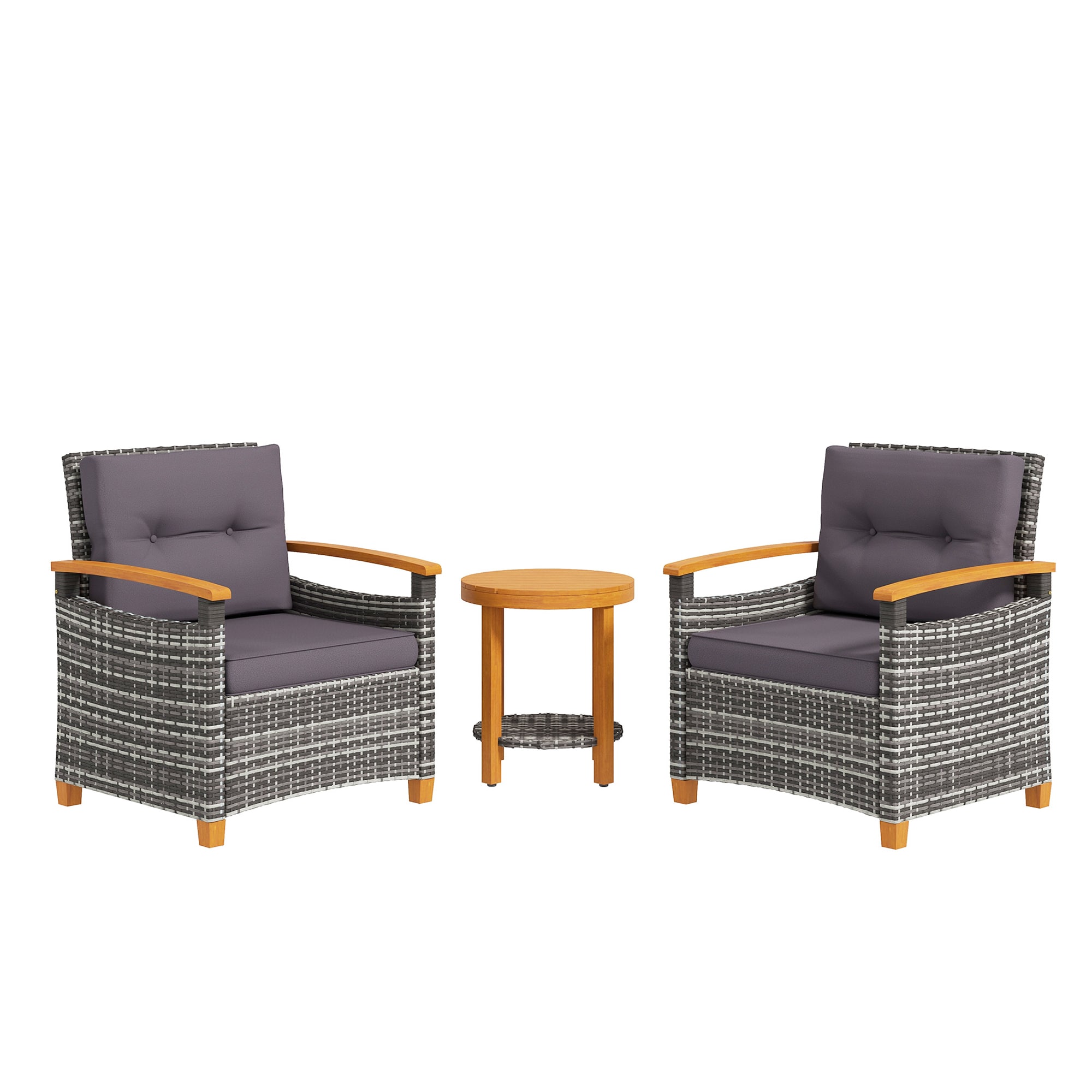 AHIOU HOME ZAAHG-P217672PS Alton 3 -Piece Rattan Patio Conversation Set with Gray Cushions