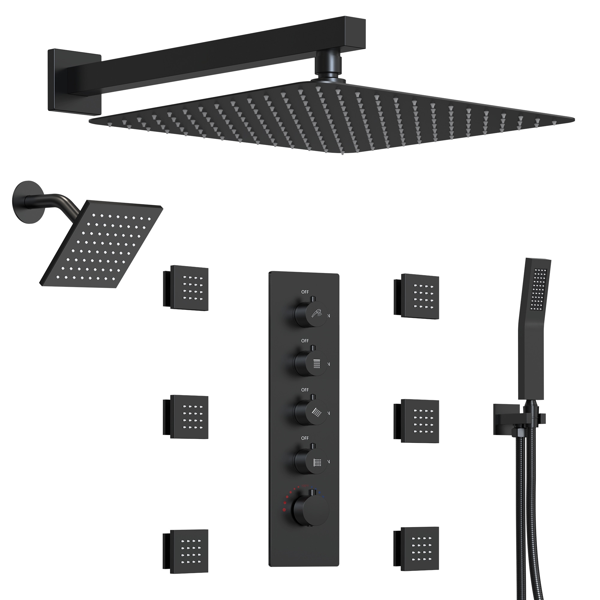 EVERSTEIN Q-928-OTOP PureOpulence Matte Black 1-handle Handheld 16-in Square Shower Faucet with Valve