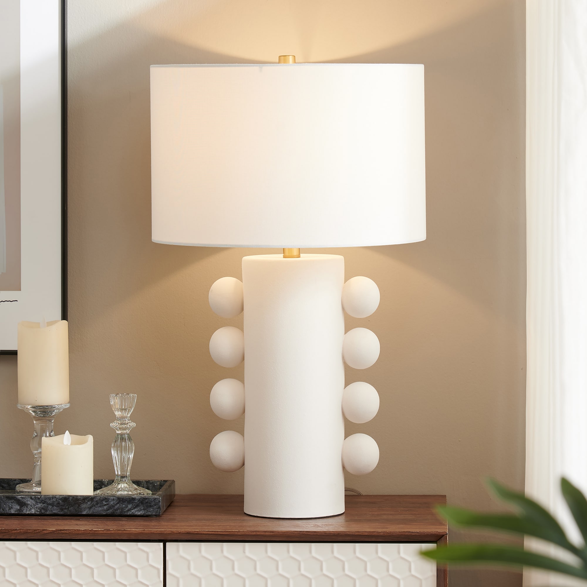 Hailey Home TL2219 Jurrah 26.75-in Matte White LED Incandescent Rotary socket Table Lamp with Fabric Shade