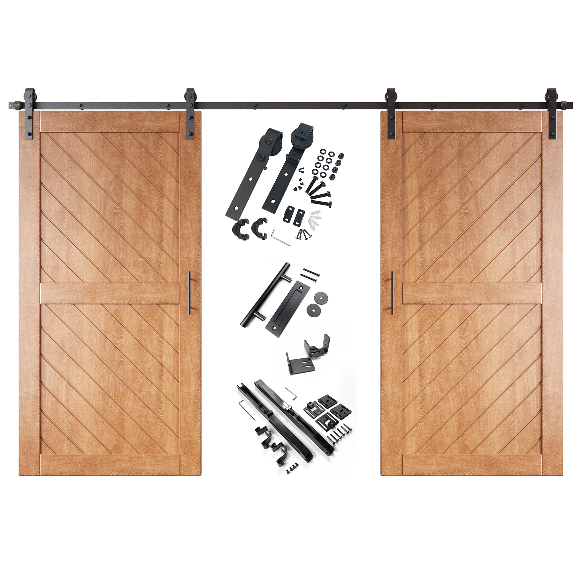 HOMACER YT2H168C-XT2-4080-EA 40-in x 80-in Early American Prefinished Non-standard Pine Wood Solid core Double Barn Door (Hardware Included)