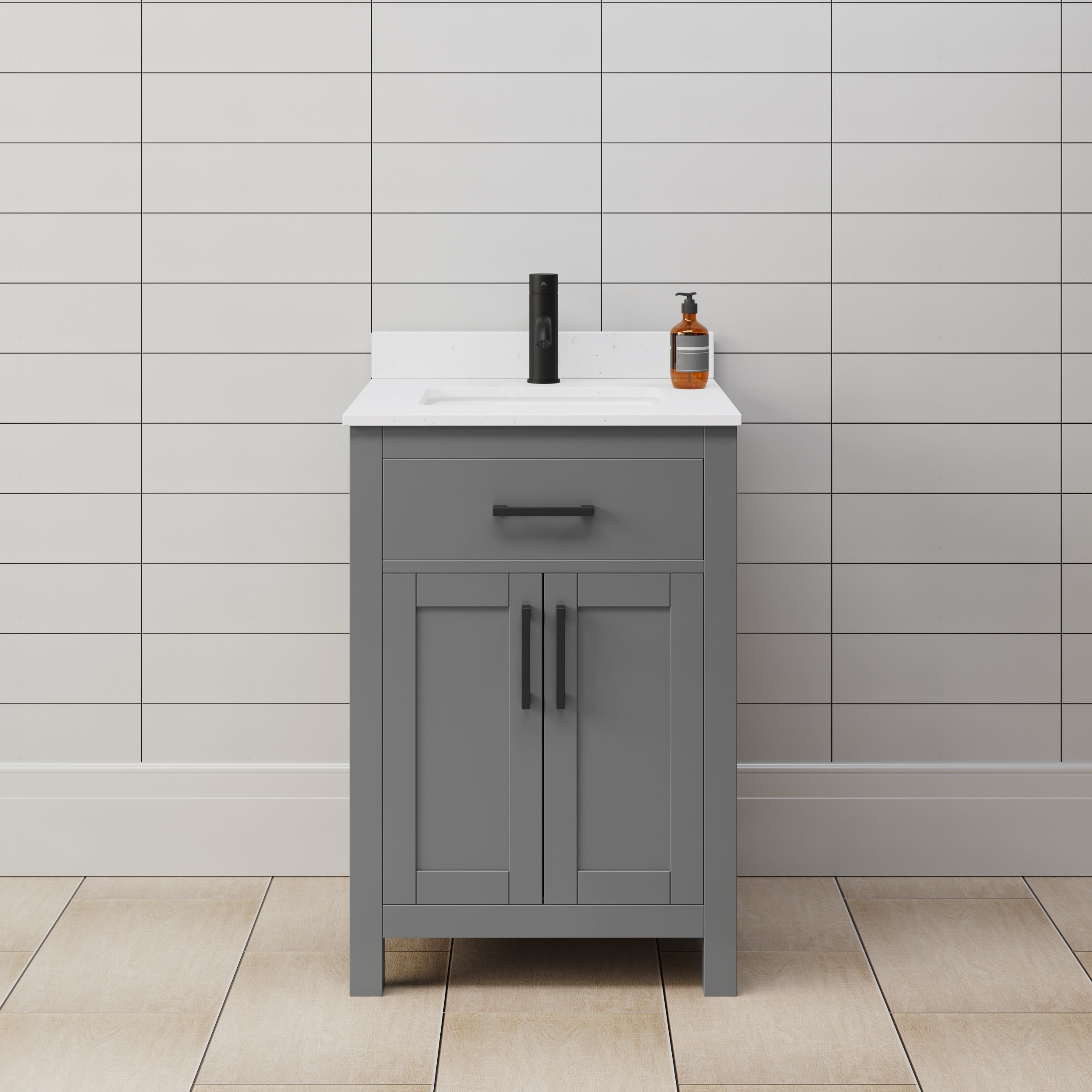 Beckett 24" Dark Gray Freestanding Bathroom Vanity with White Marble Top
