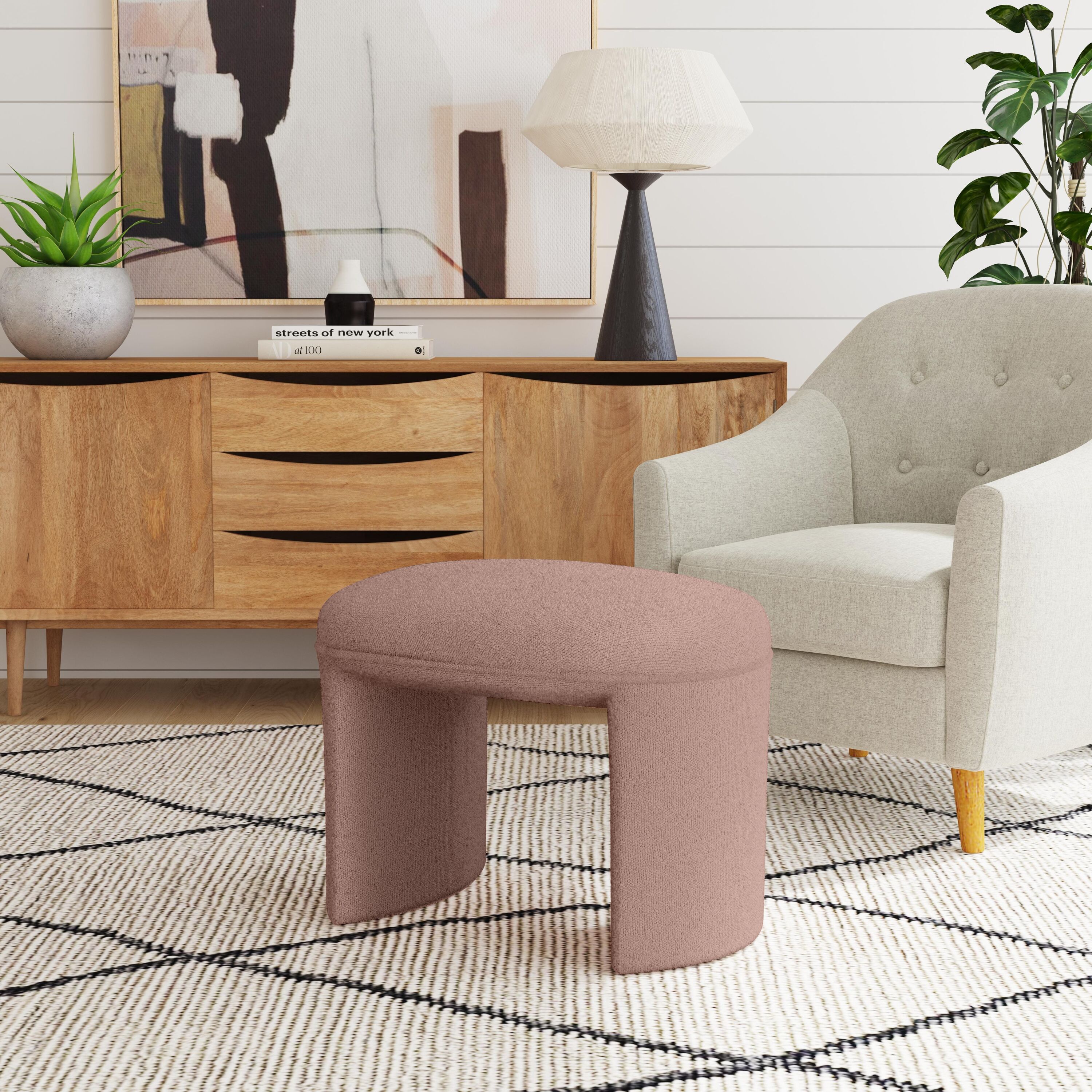 HomePop K8701-F2454 Quinn Modern Pink Boucle Ottoman