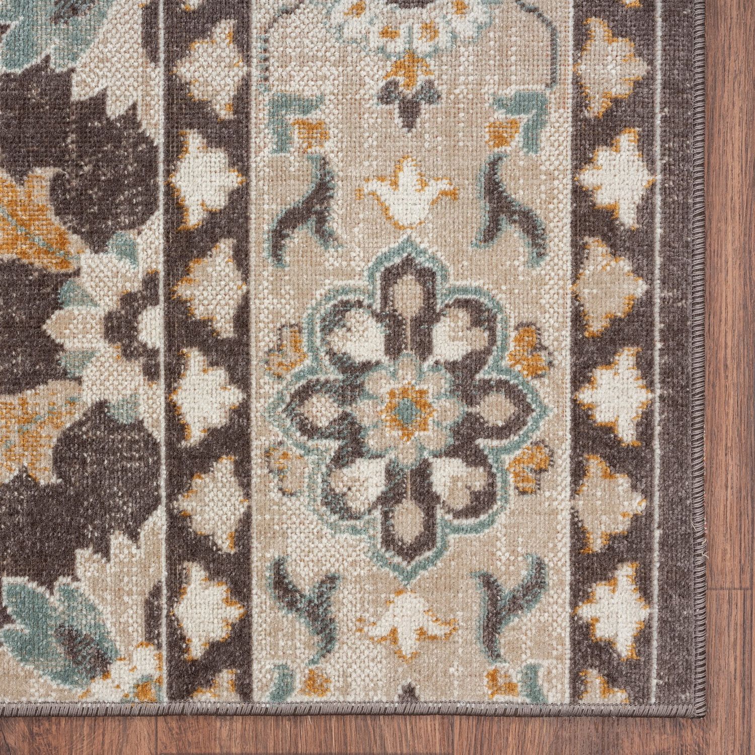 Reversible Rectangular Blue Floral Easy-Care Synthetic Area Rug