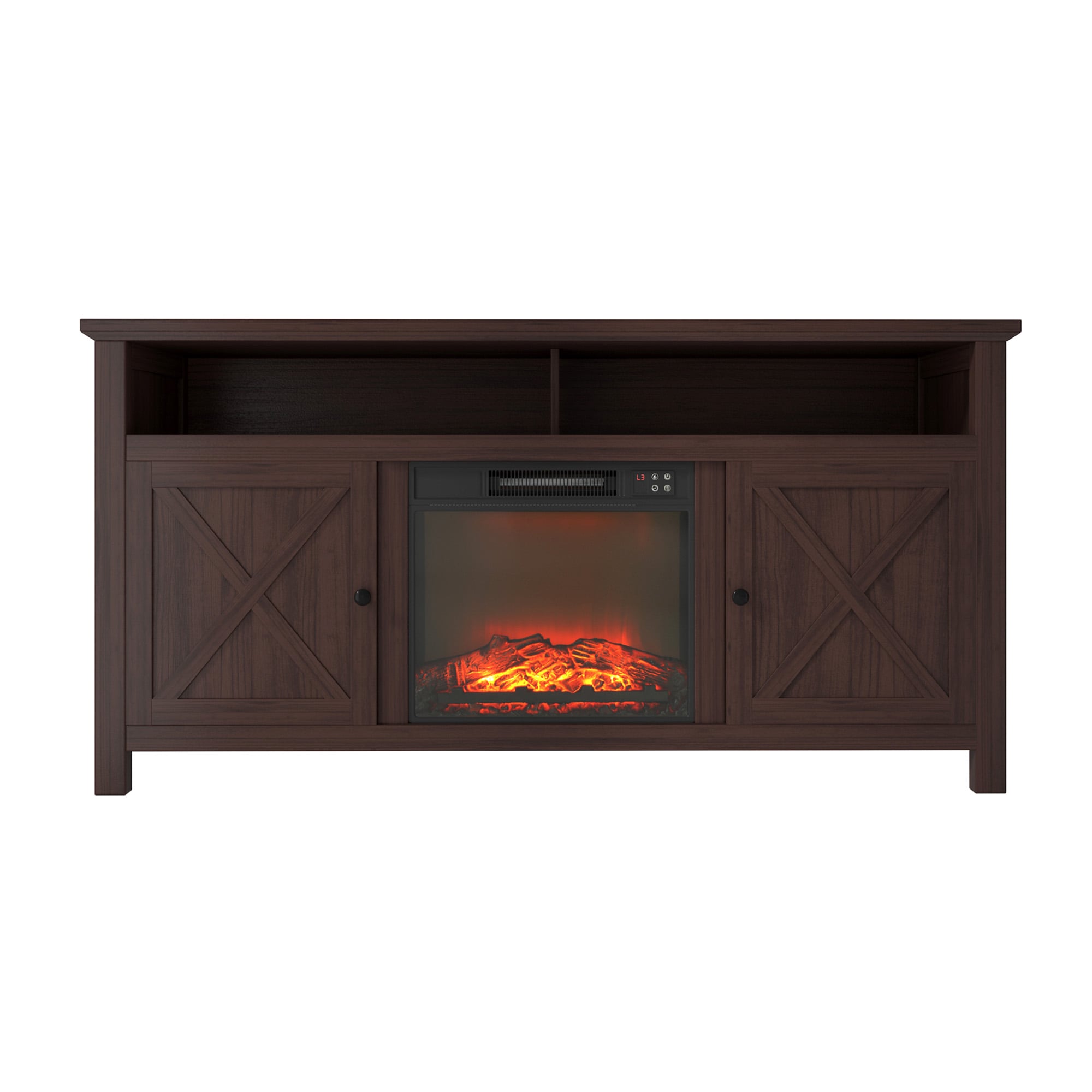 Clihome CL-SX1HA58BR 58.23-Inches W Brown TV Stand with Fan-forced Flat wall Electric Fireplace with Remote Control Included
