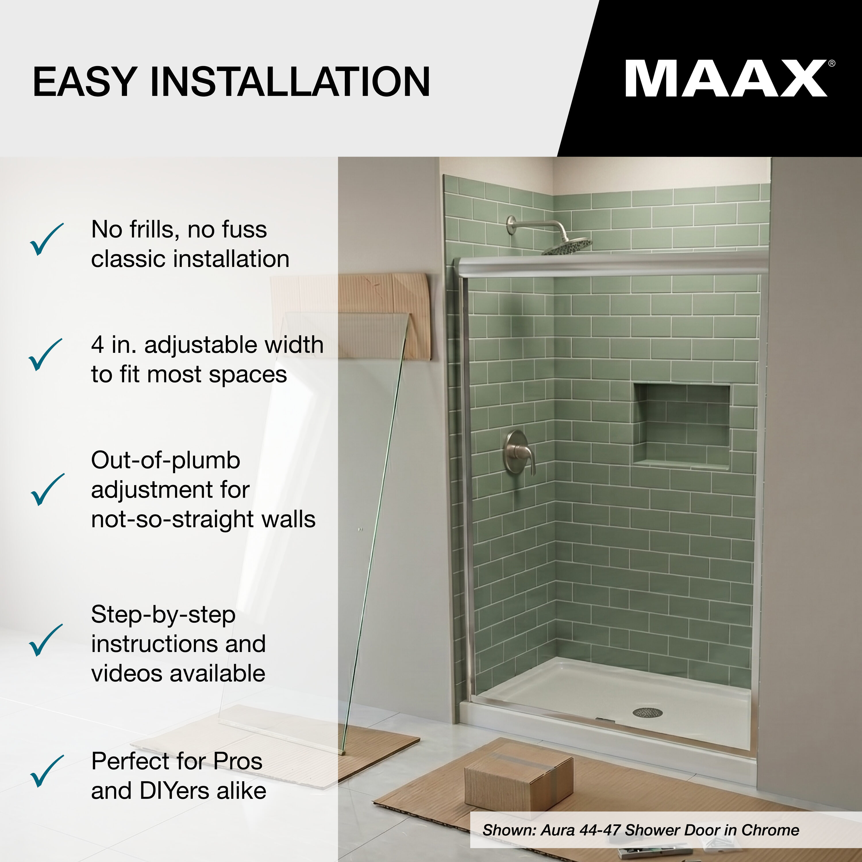 MAAX Aura Brushed Nickel 55-in to 59-in W x 71-in H Semi-frameless