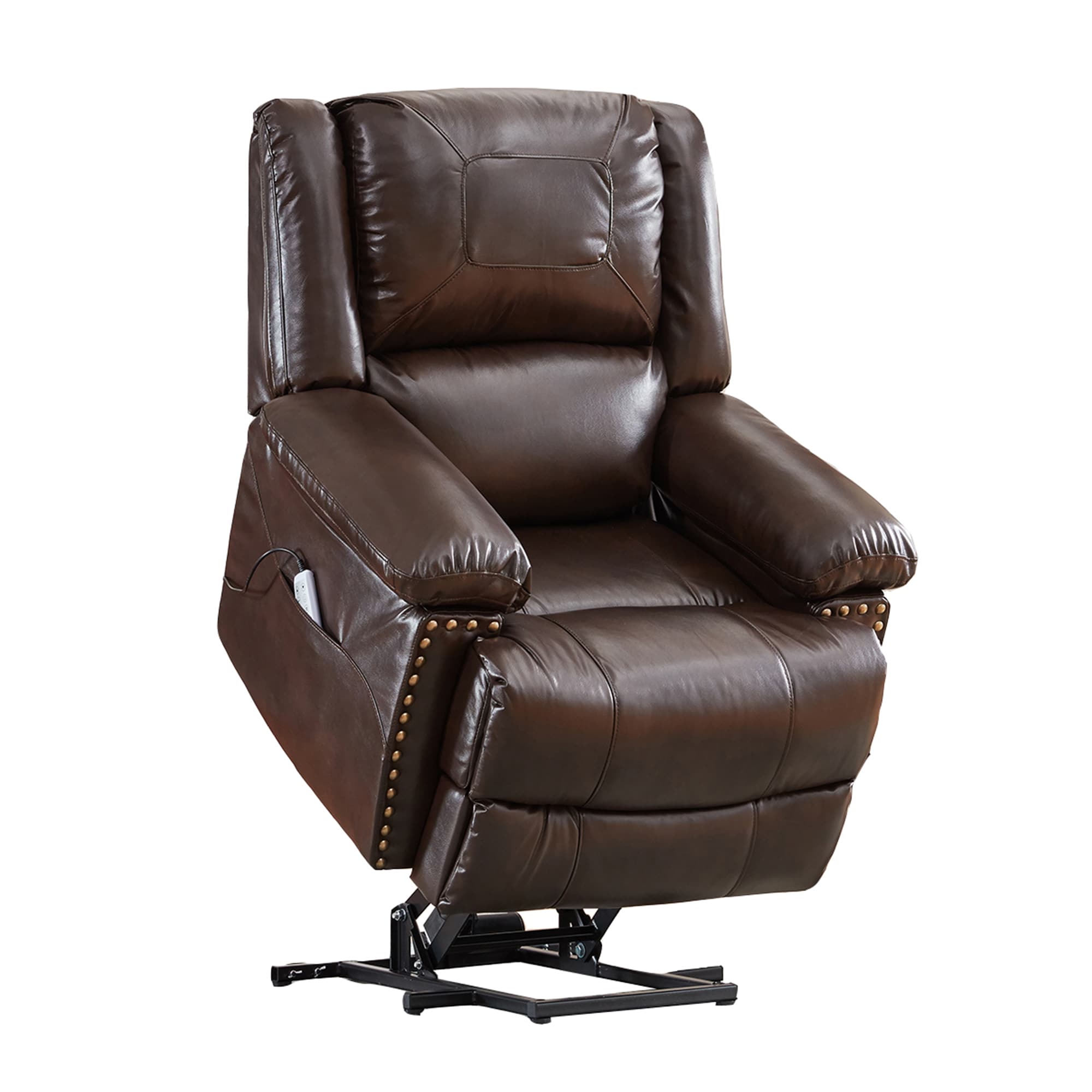 Clihome Brown Faux Leather Upholstered Powered Reclining Massage Chair ...