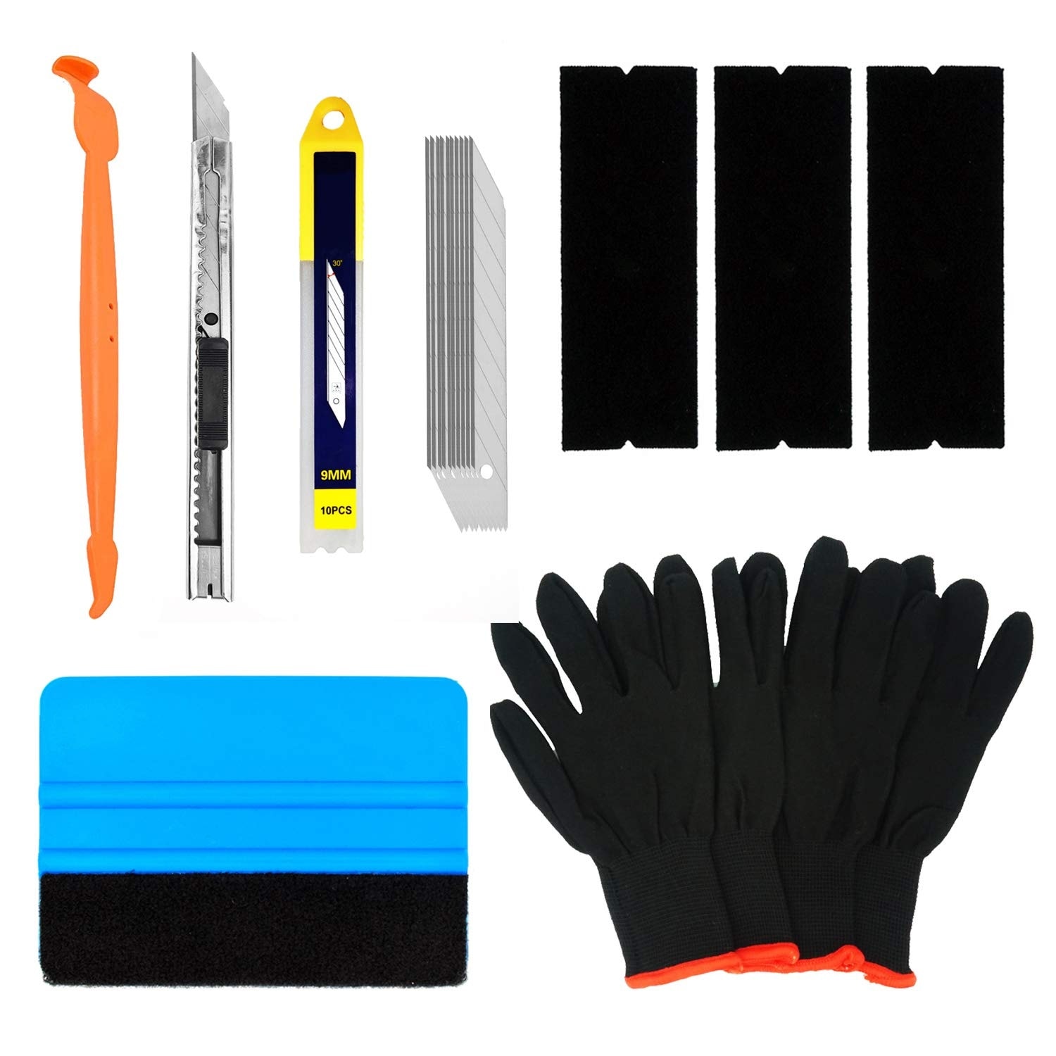 AOIZGMY  Vehicle Vinyl Wrap Tools Kit with Yellow Micro Squeegee Felt Squeegee Film Knife and Gloves for Car Window Tint and Film Application Kit