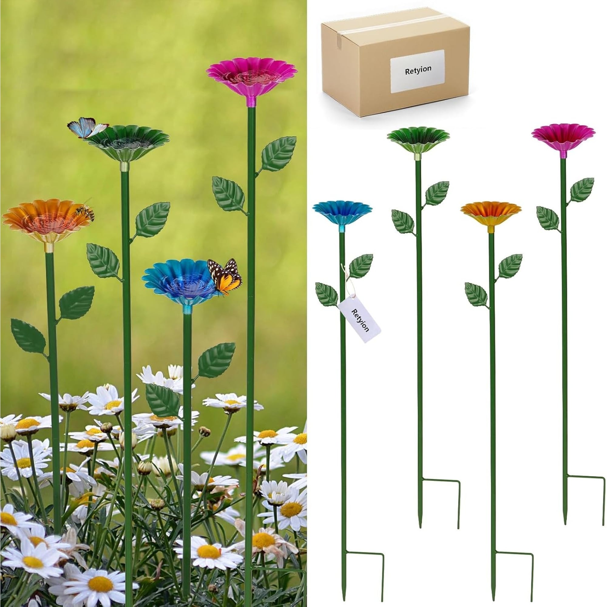 Angel Sar 4 Pcs Bee Watering Station Bee Bath for Garden Metal Bee Water Feeder with Flower Design for Outdoor Garden Yard Decor