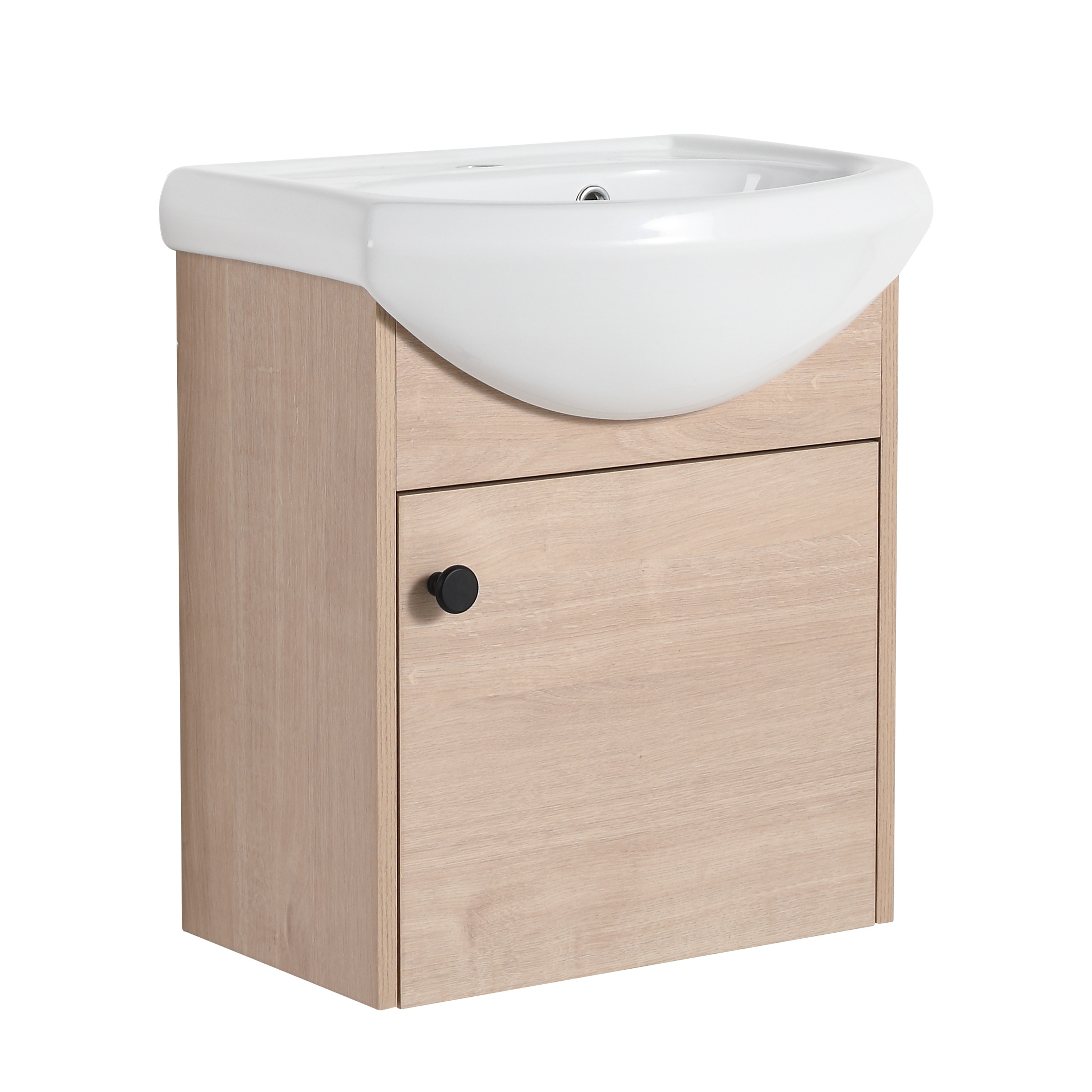 LIVACA 18 inch Plain Light Oak Plywood Bathroom Vanity with Ceramic Sink and Wall Mounting Design