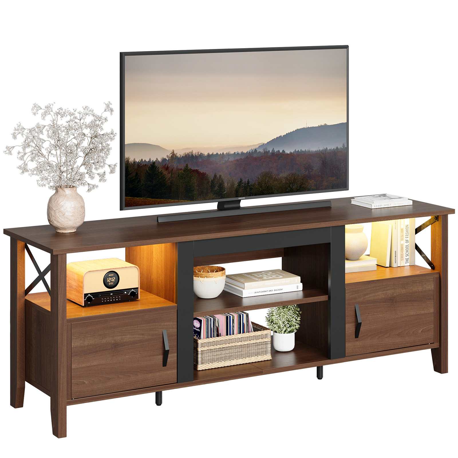 Bestier 62.99-in W 3-Shelf Walnut TV Stand #LOW-L103216P-ANCA