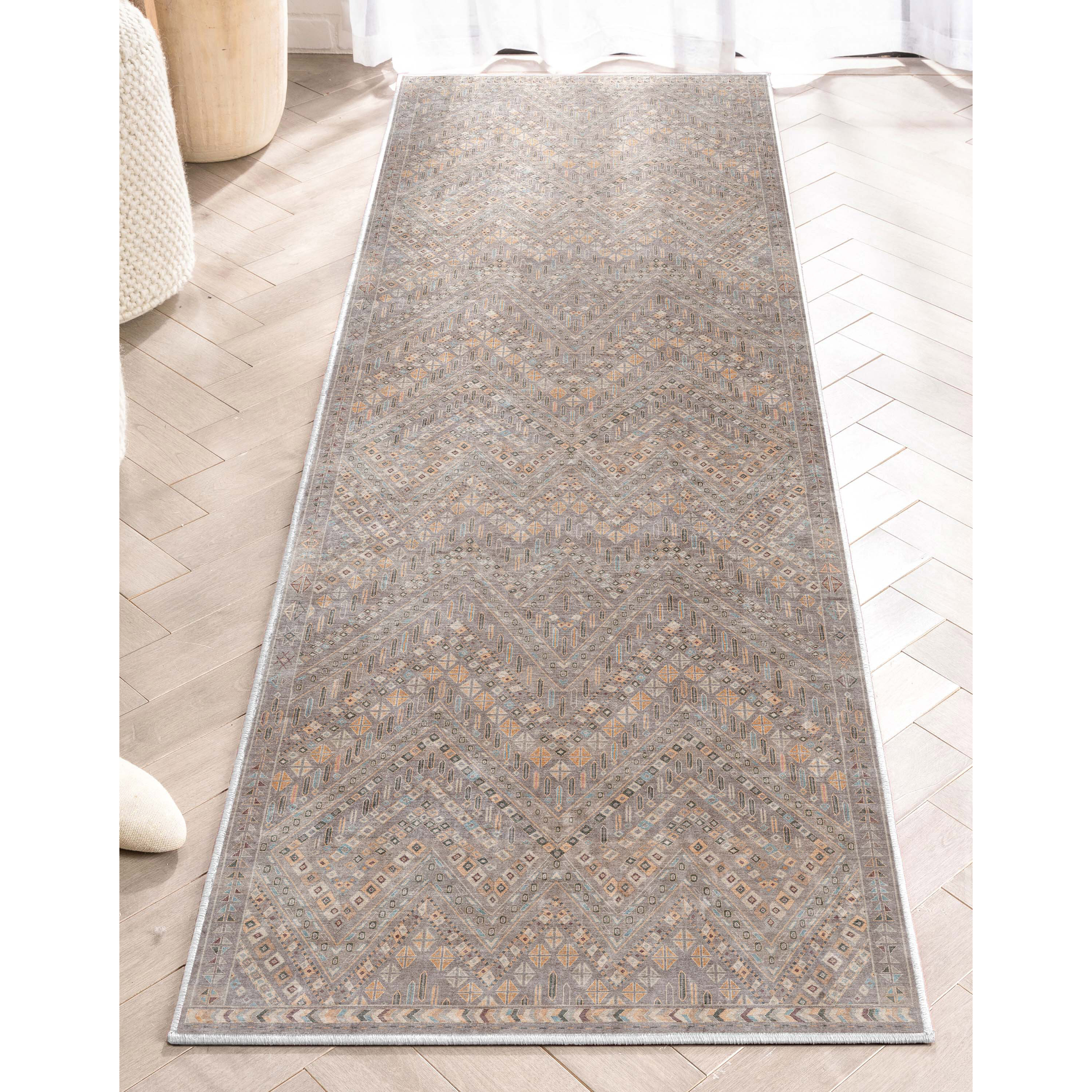 Well Woven W-AS-04A-2L 2 x 9 (ft) Flatweave Polyester Grey Rectangular Indoor Tribal Vintage Runner rug
