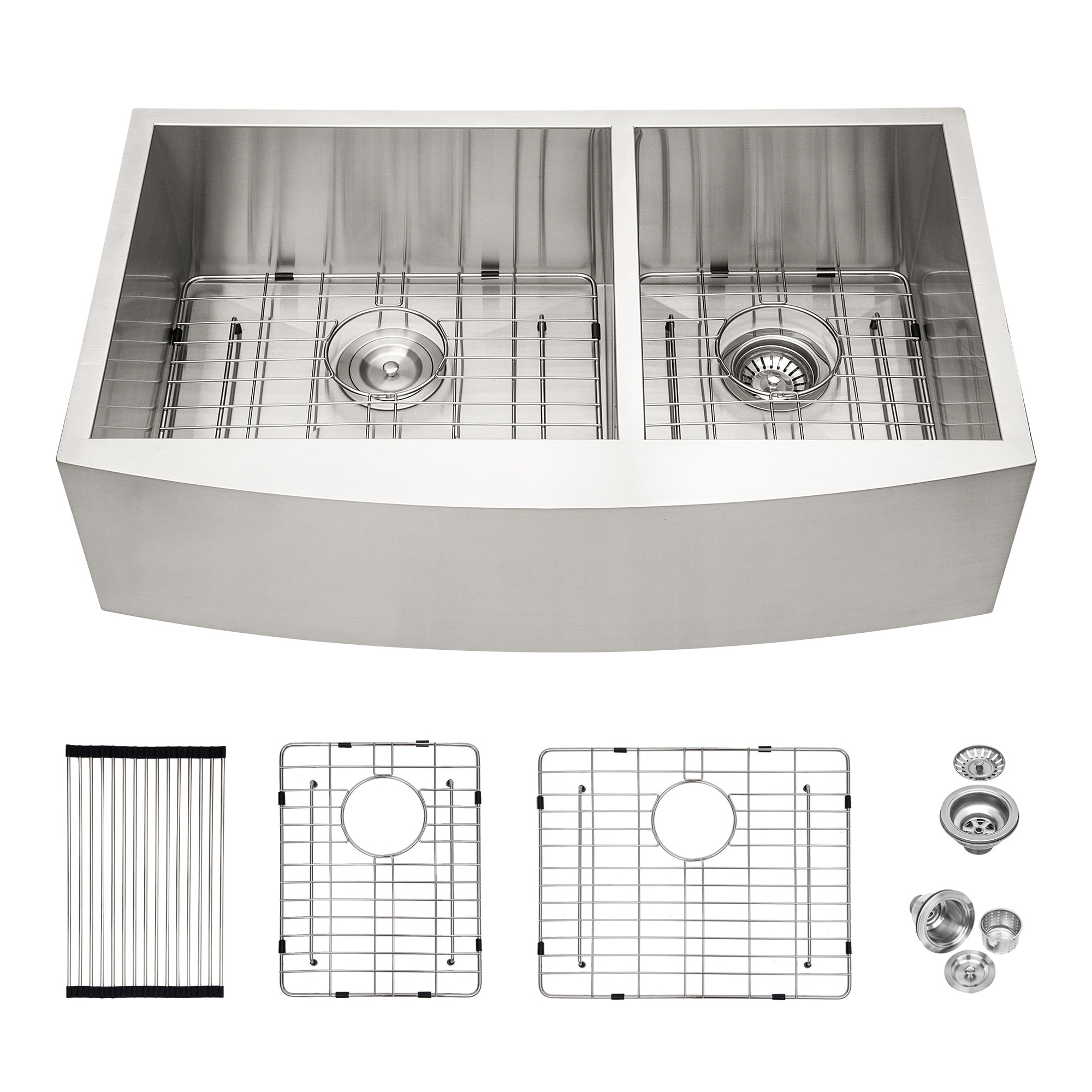 LIVACA 36 inch x 20 inch x 9 inch Brushed Nickel Stainless Steel Double Bowl Farmhouse Kitchen Sink with Two 9 Inch Deep Basins