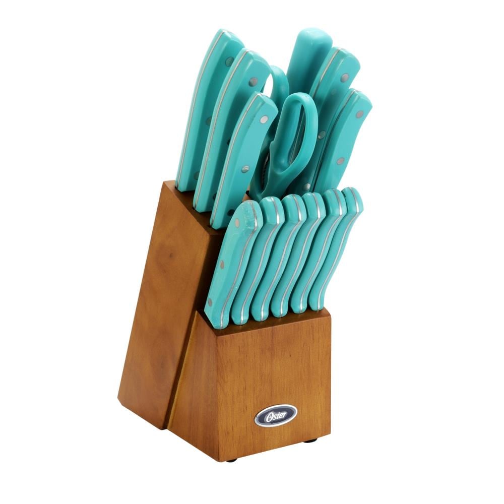 Cook with Color 14-Piece Stainless Steel Cutlery Knife Set with Block, Mint  