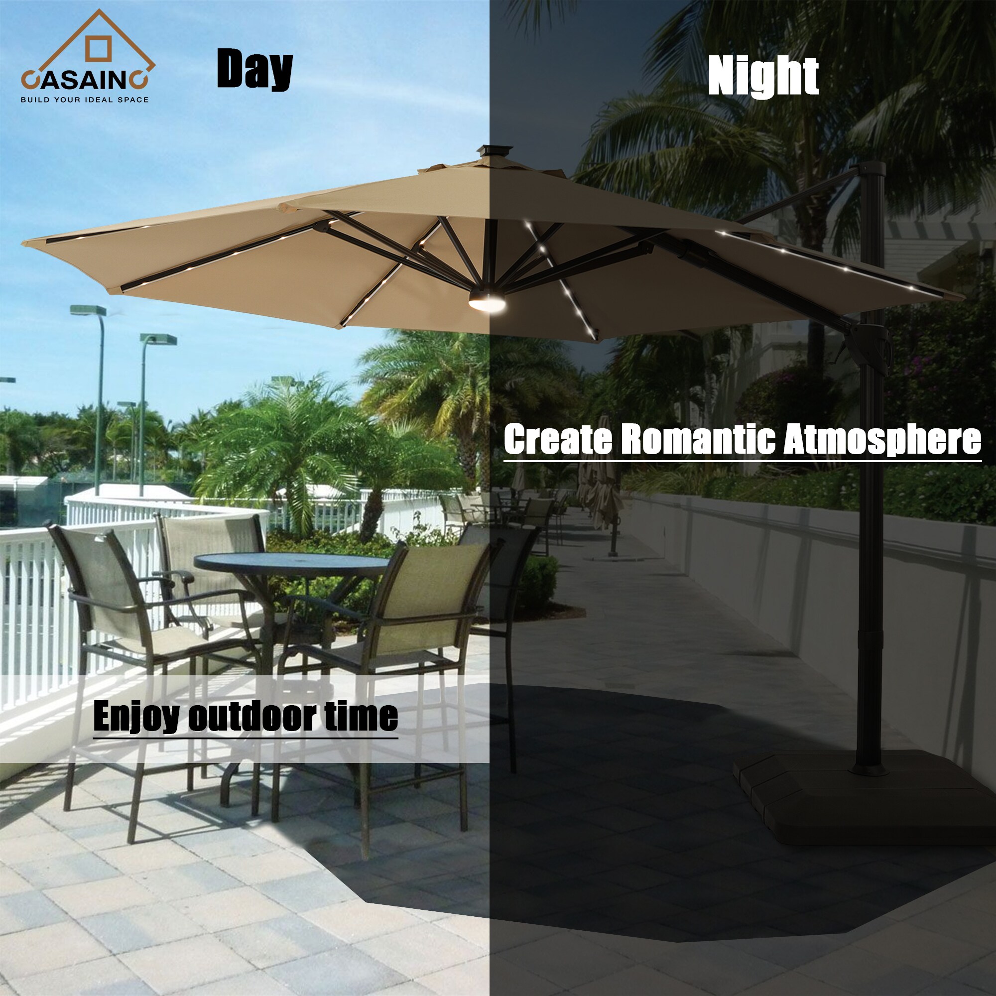 Casainc 11 Ft Solar Powered Cantilever Patio Umbrella In The Patio Umbrellas Department At 3588