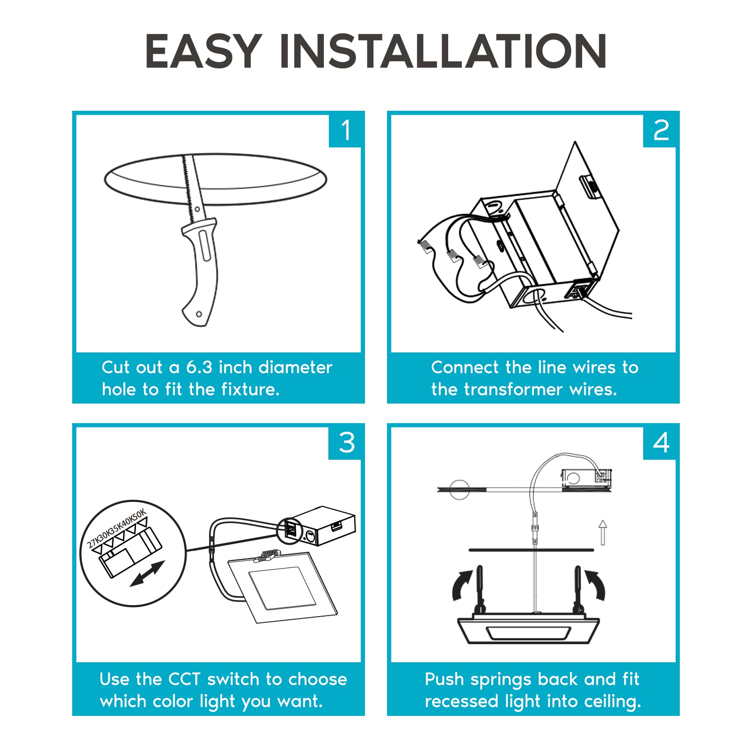 White 6'' Ultra Thin Square LED Recessed Lighting Kit