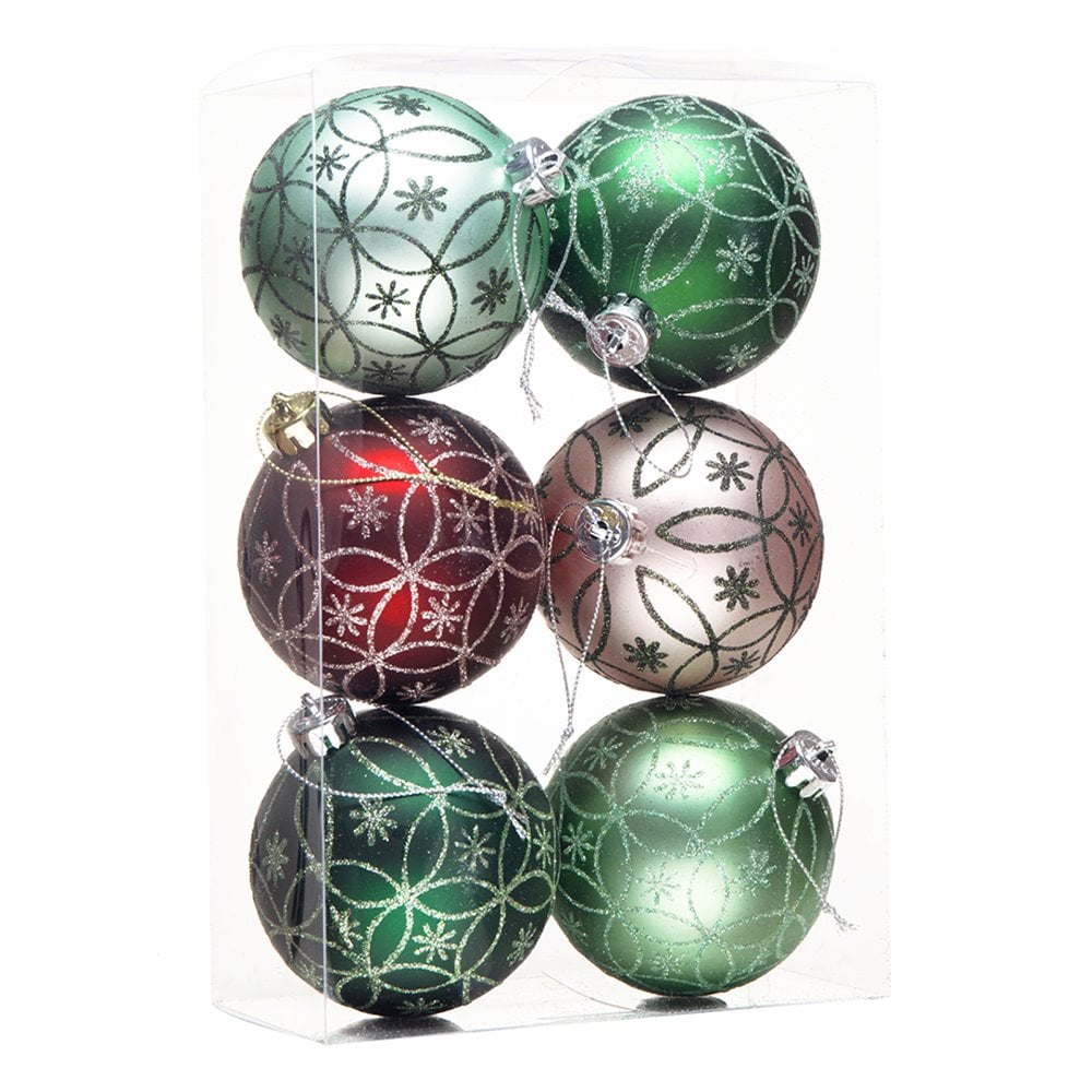 OrnamentallyYou B161 Enchanting Subtle Nature Ornament Bundle Set of 6 Pine Green Light Green Mint Green Pink and Red