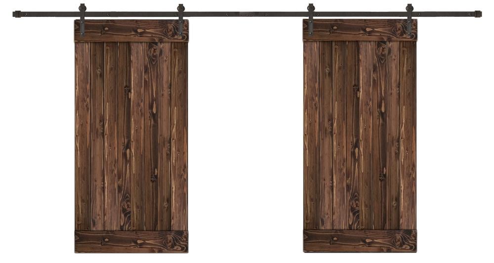 Creative Entryways BPEP2110-7284-10B 72-in x 84-in Espresso Plank Pine Wood Solid core Double Barn Door (Hardware Included)