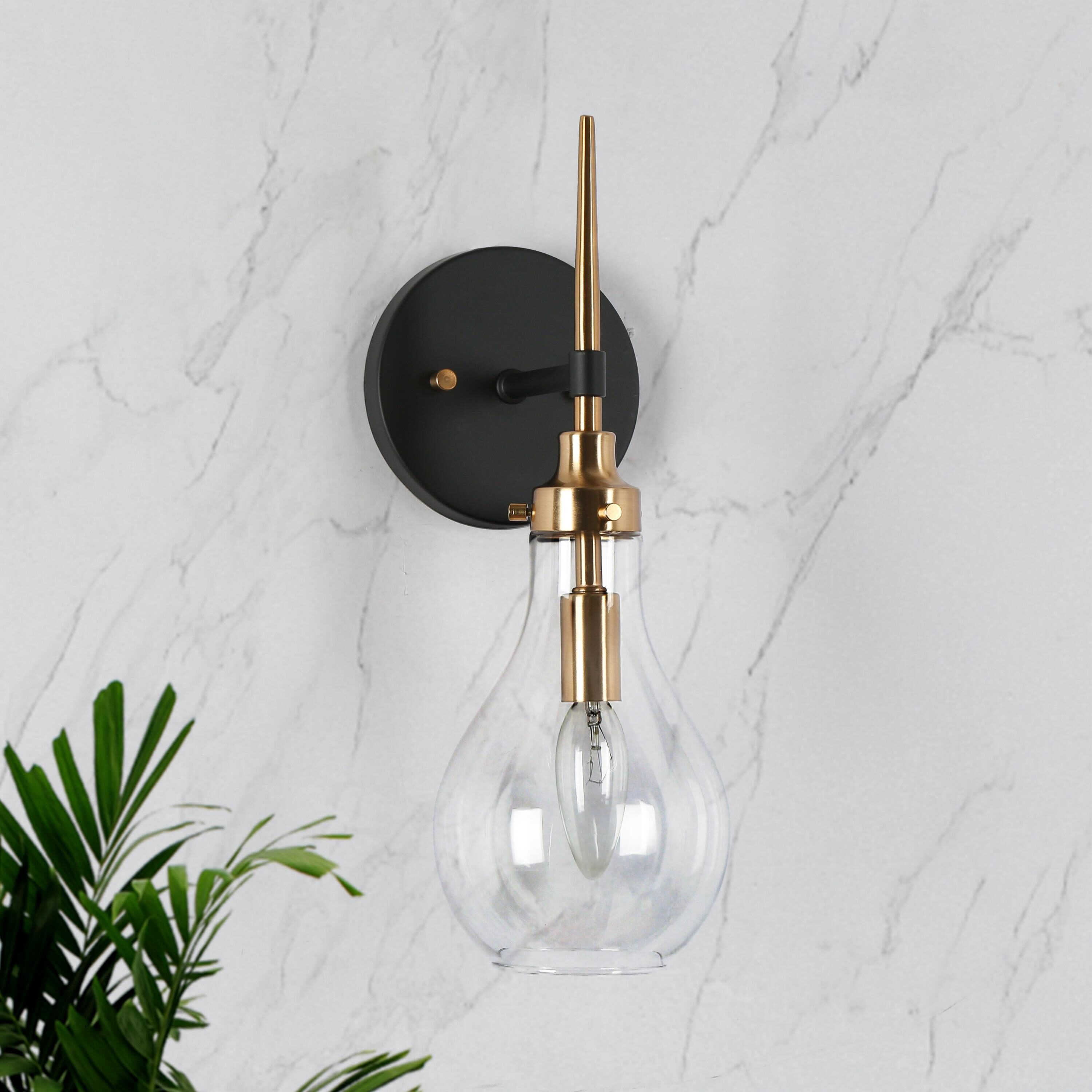 Uolfin 5-in W 1-Light Black and Polished Brass Gold with Teardrop Glass ...