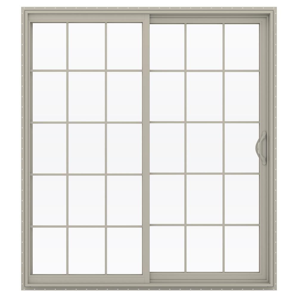 JELD-WEN 72-in x 80-in x 4-9/16-in Jamb Low-e Argon Grilles Between The Glass Desert Sand Vinyl Sliding Right-Hand Sliding Double Patio Door Screen -  LOWOLJW181500086