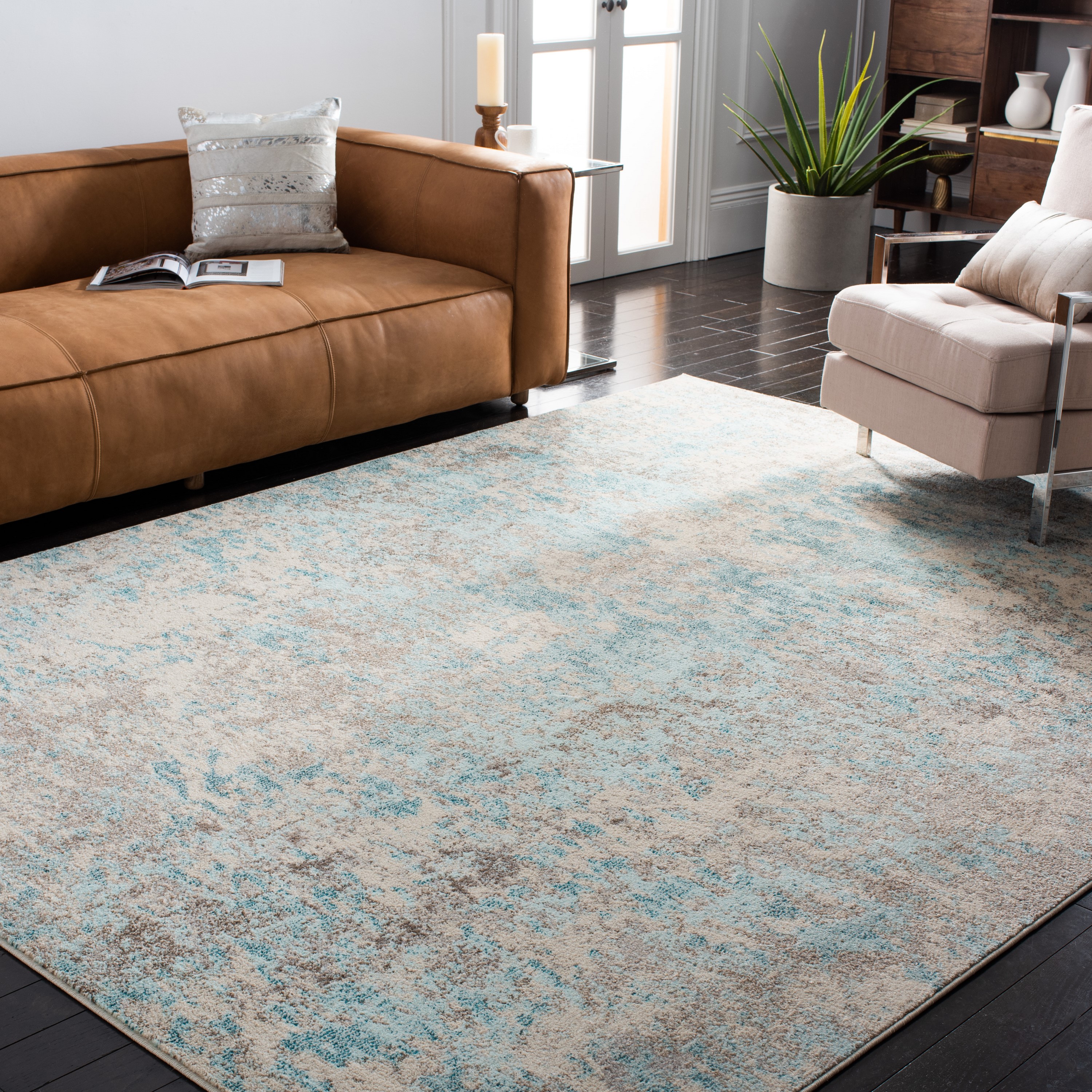 Safavieh MAD453C-8 Madison Markham 8 x 10 (ft) Loomed Polypropylene Ivory/Teal Rectangular Indoor Abstract Industrial Area rug