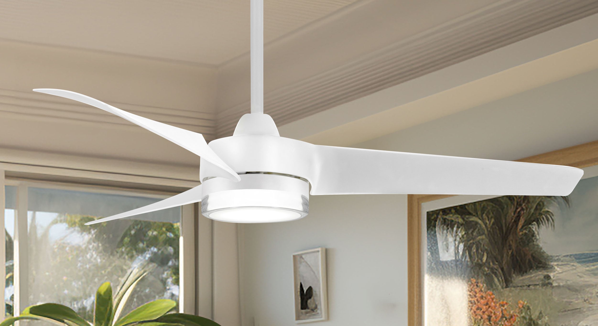 Minka Aire Veer 56-in Flat White Integrated LED Indoor Smart Ceiling Fan with Light and Remote (3-Blade) F692L-WHF Sansujyuku sansujyuku.com