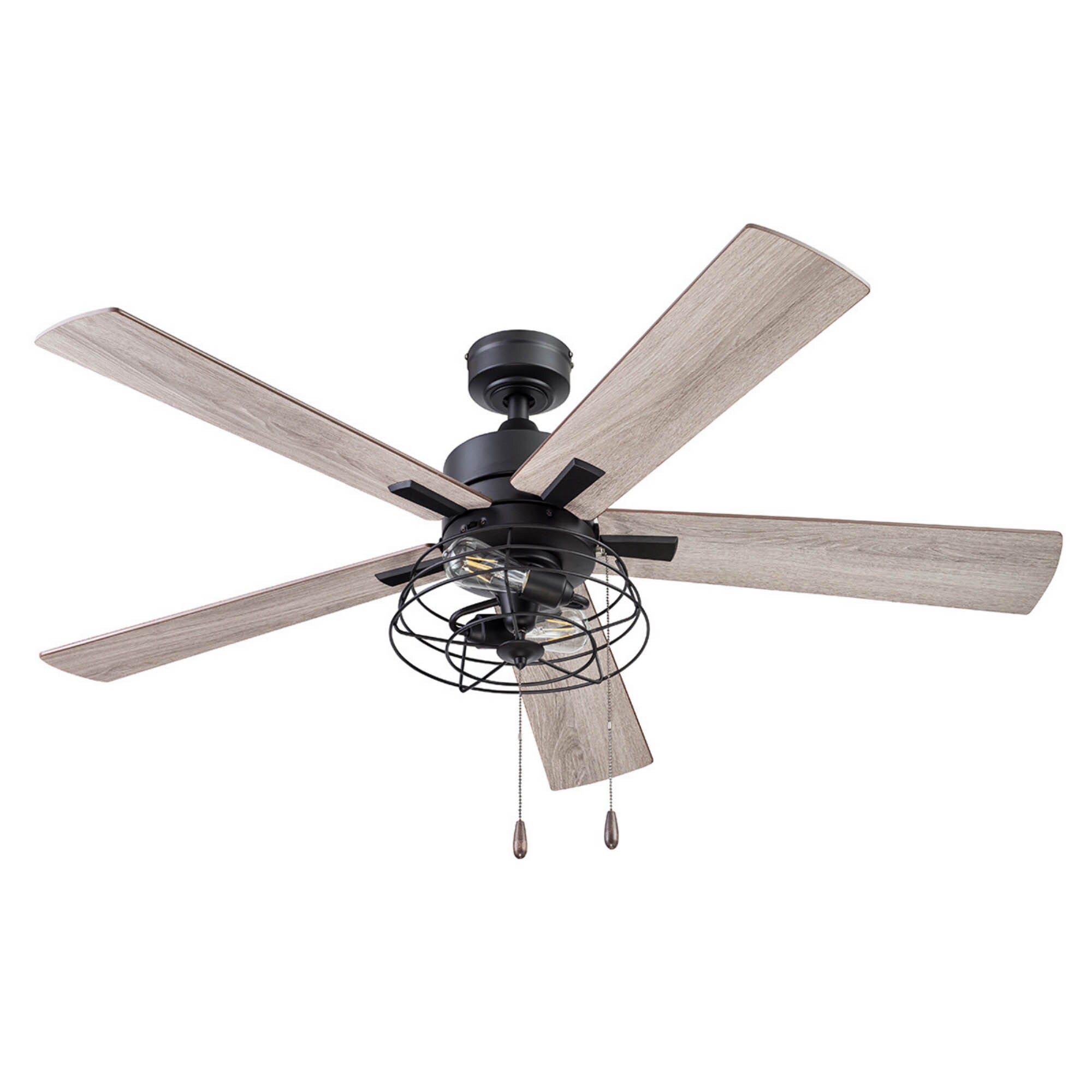 Marshall 52" Matte Black Industrial Ceiling Fan with Gray Oak Blades