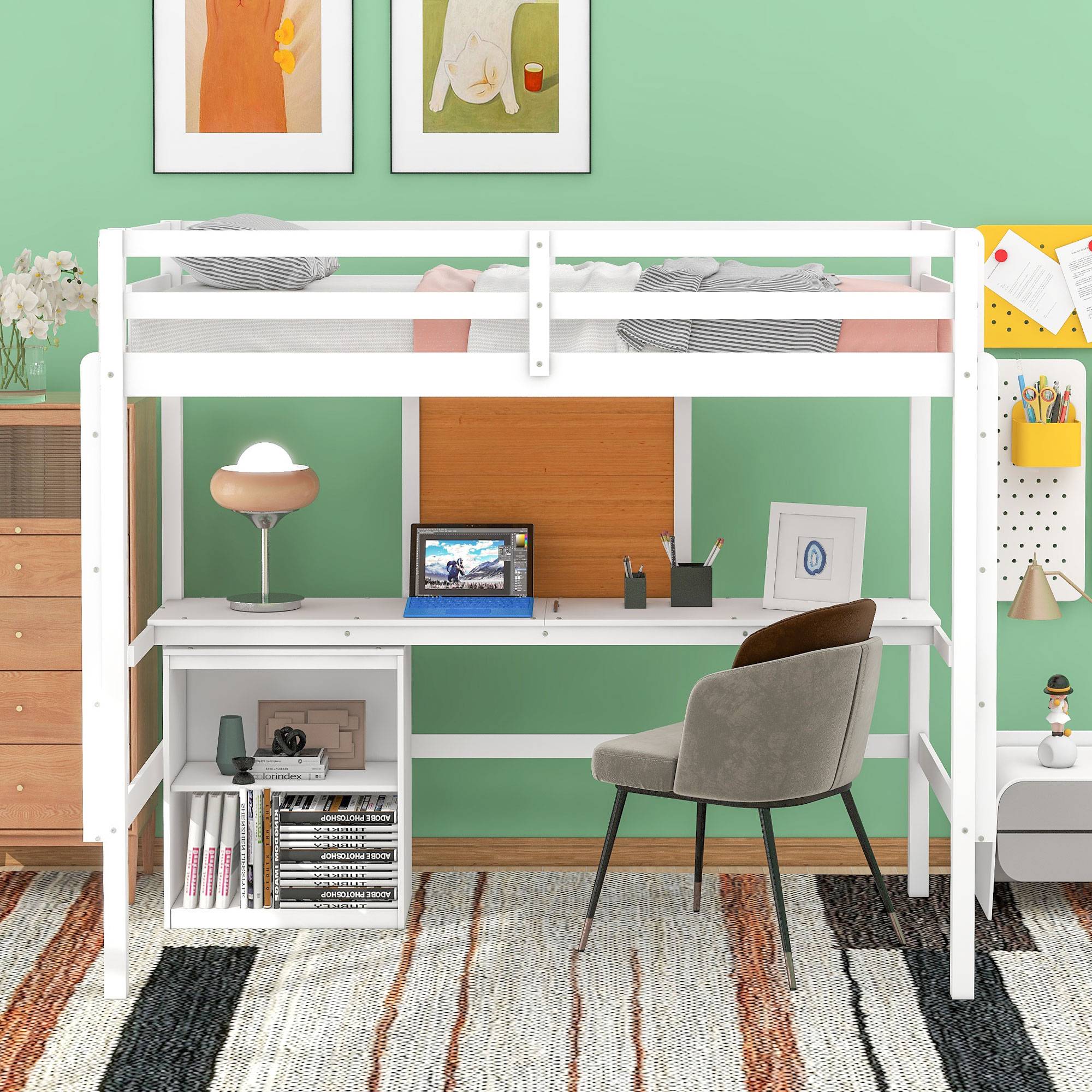 Yiekholo YLL-0682AAK White Twin study loft Bunk Bed