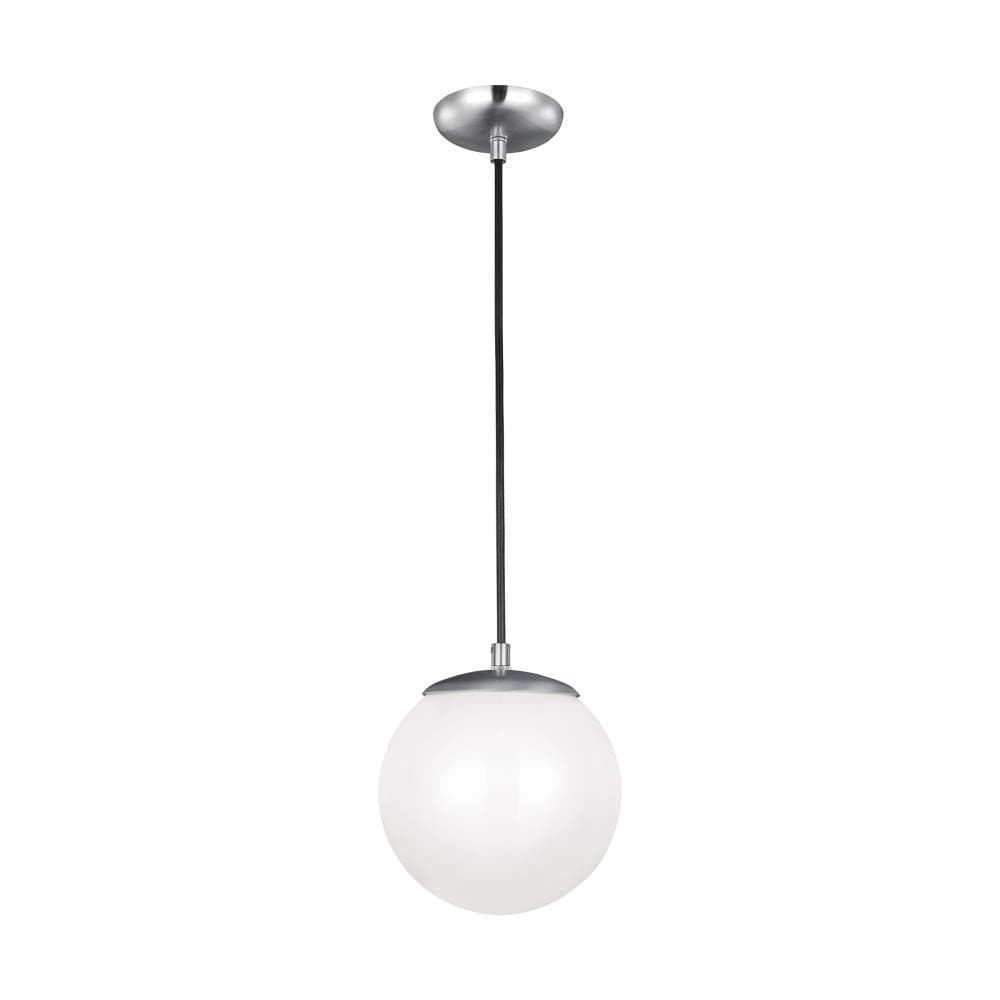 Generation Lighting 6018-04 Leo 1 -Light Satin Aluminum Modern/contemporary White glass Globe Mini Hanging Pendant light