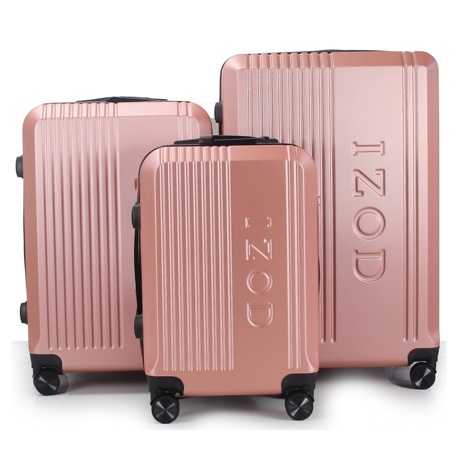 IZOD Zane 3 Piece Lightweight Expandable ABS Luggage Set with Dual Spinner Wheels and Combination Lock 20 in 24 in 28 in Rose Gold
