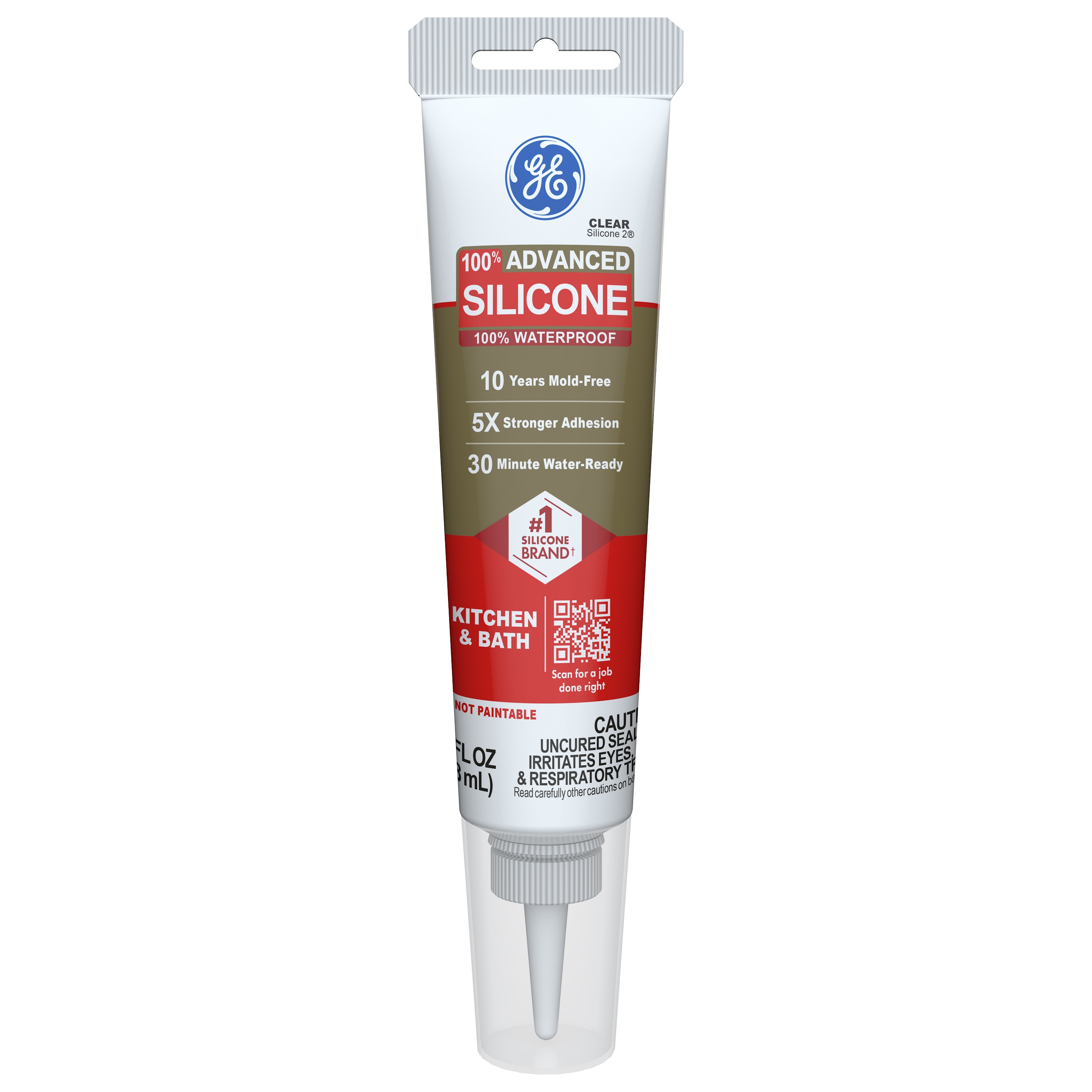 GE 2812563 Advanced Silicone 2 Kitchen and Bath, Tub and Tile 2.8-oz Kitchen bath Clear Silicone Caulk