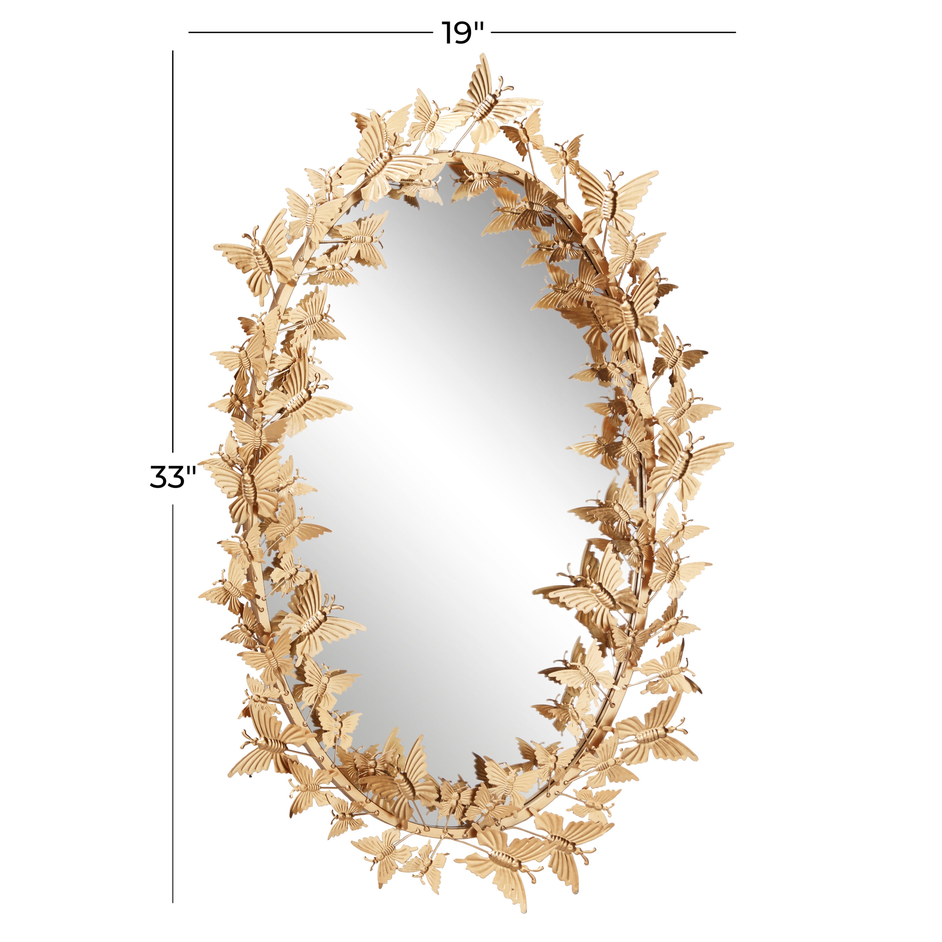 Gold Oval Wood Butterfly Wall Mirror, 19" x 33"