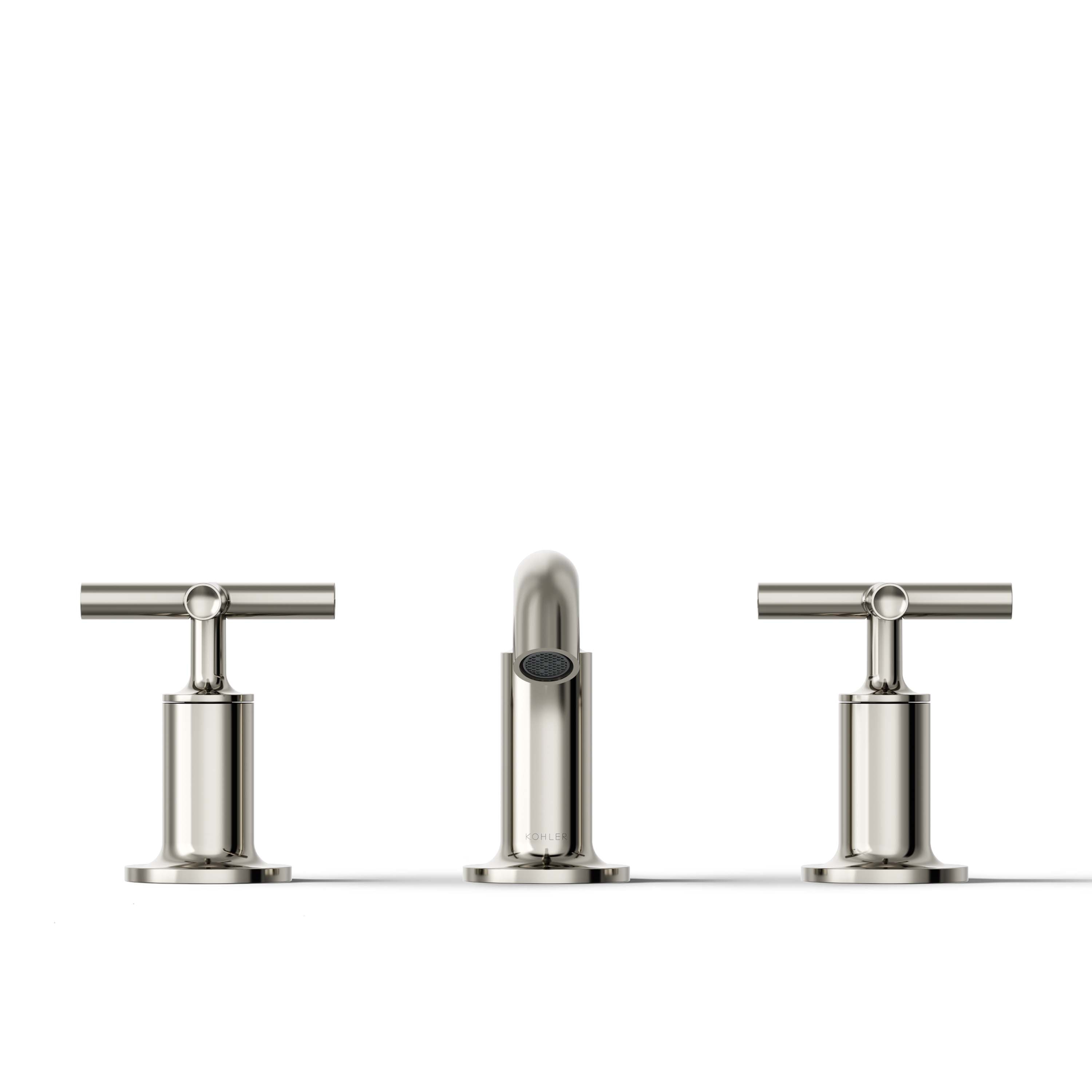 Elegant Purist 8" Widespread Nickel Bathroom Faucet with Low Cross Handles