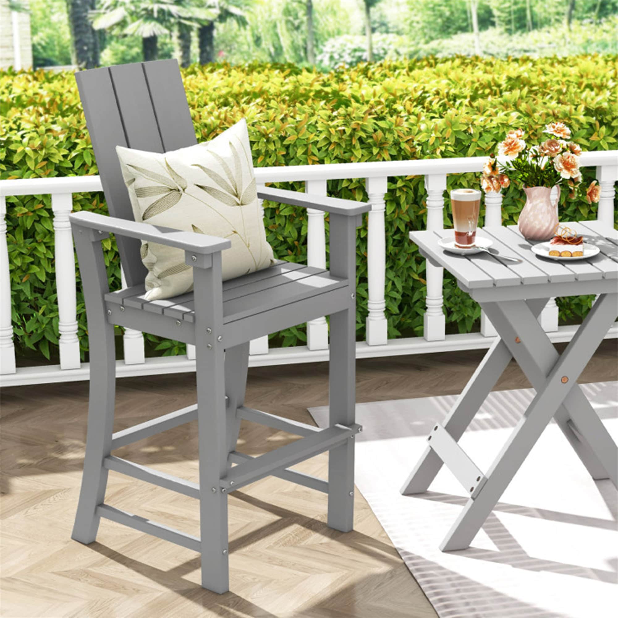 BABOOM BOM-11903GR-CO Outdoor Chair Gray HDPE Frame Stationary Bar Stool Chair with Slat Seat