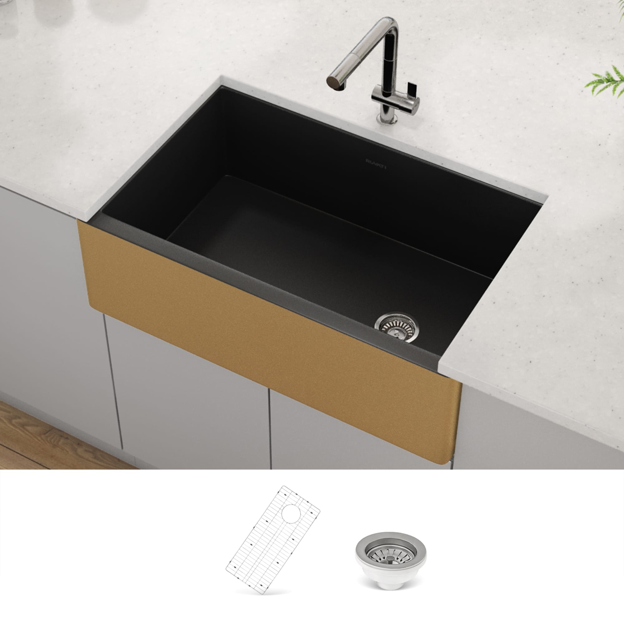 Ruvati RVL4018GRG Fiamma Undermount 30-in x 18-in Fireclay Single bowl Kitchen Sink