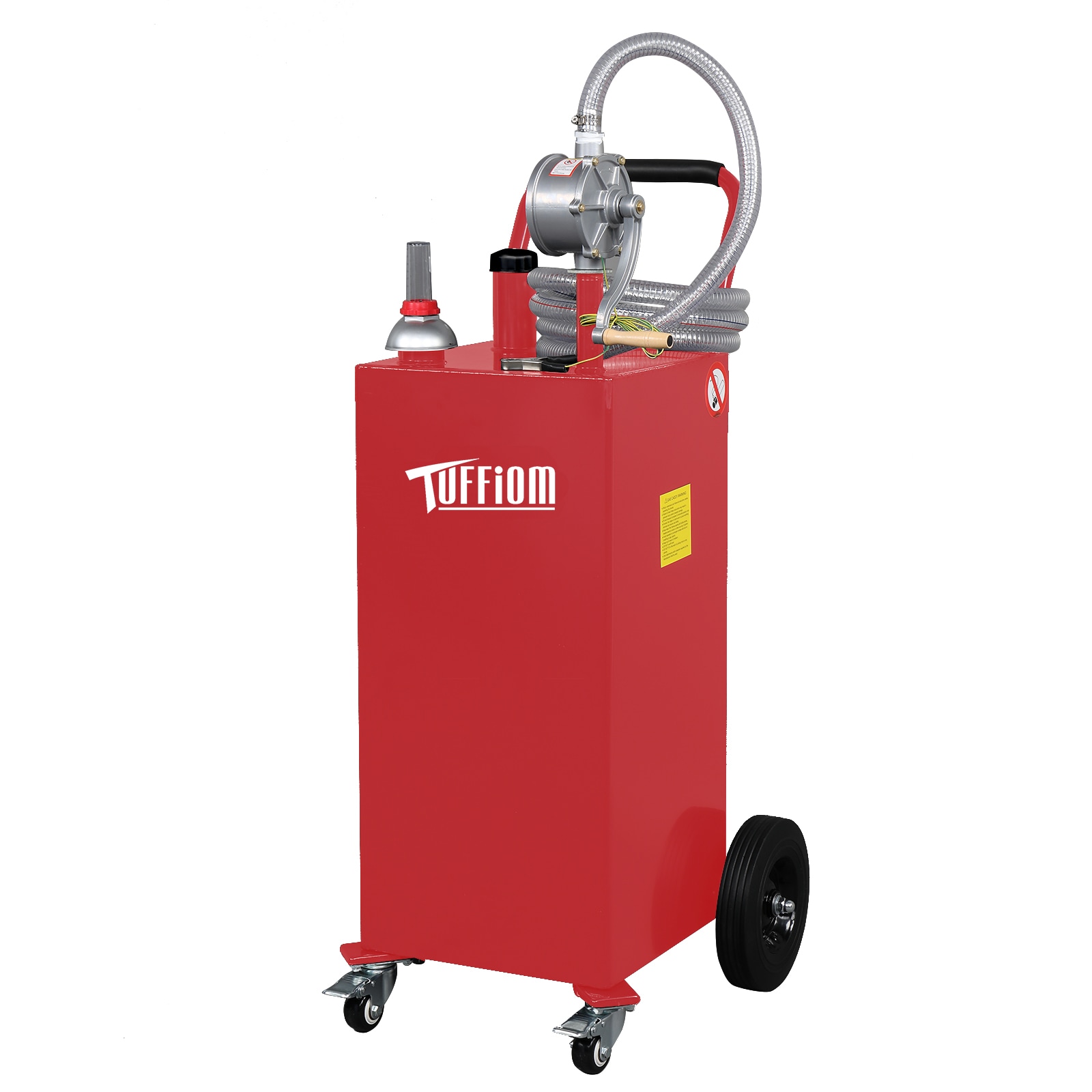 TUFFIOM 35 Gallon Fuel Gas Caddy with Wheels Manual Siphon Pump and 11.9ft Hose Gasoline Can Container for ATV Car Mowers Tractor Red