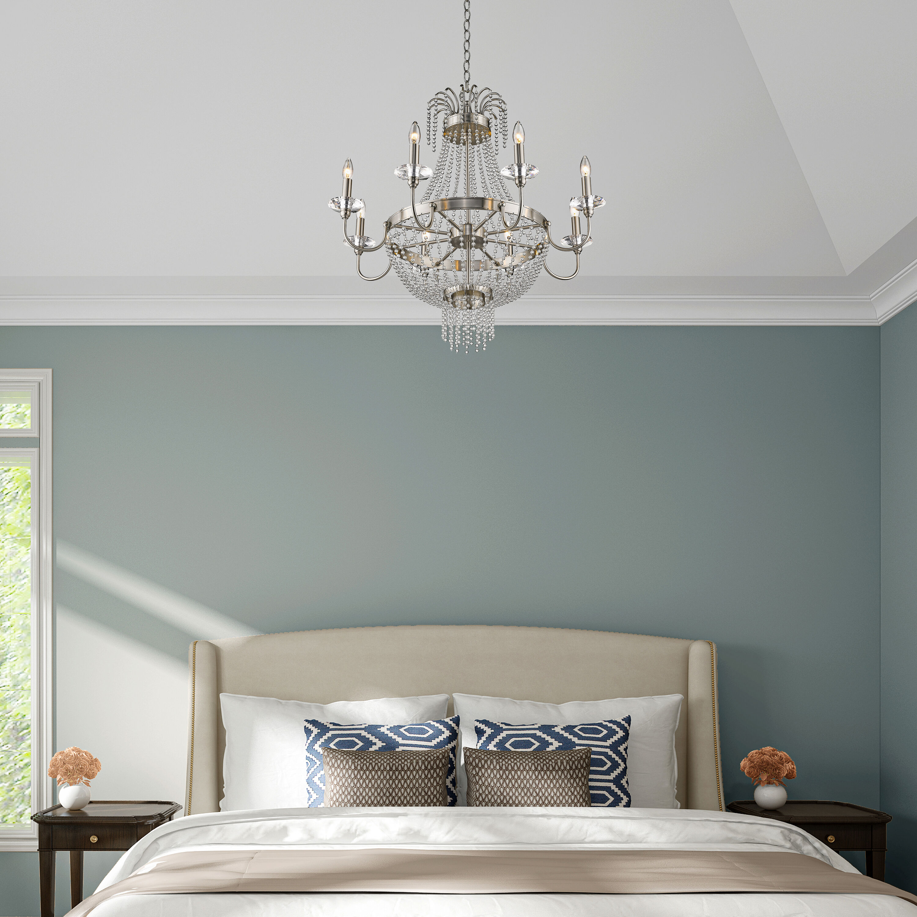 Brushed Nickel and Crystal 8-Light Candelabra Chandelier