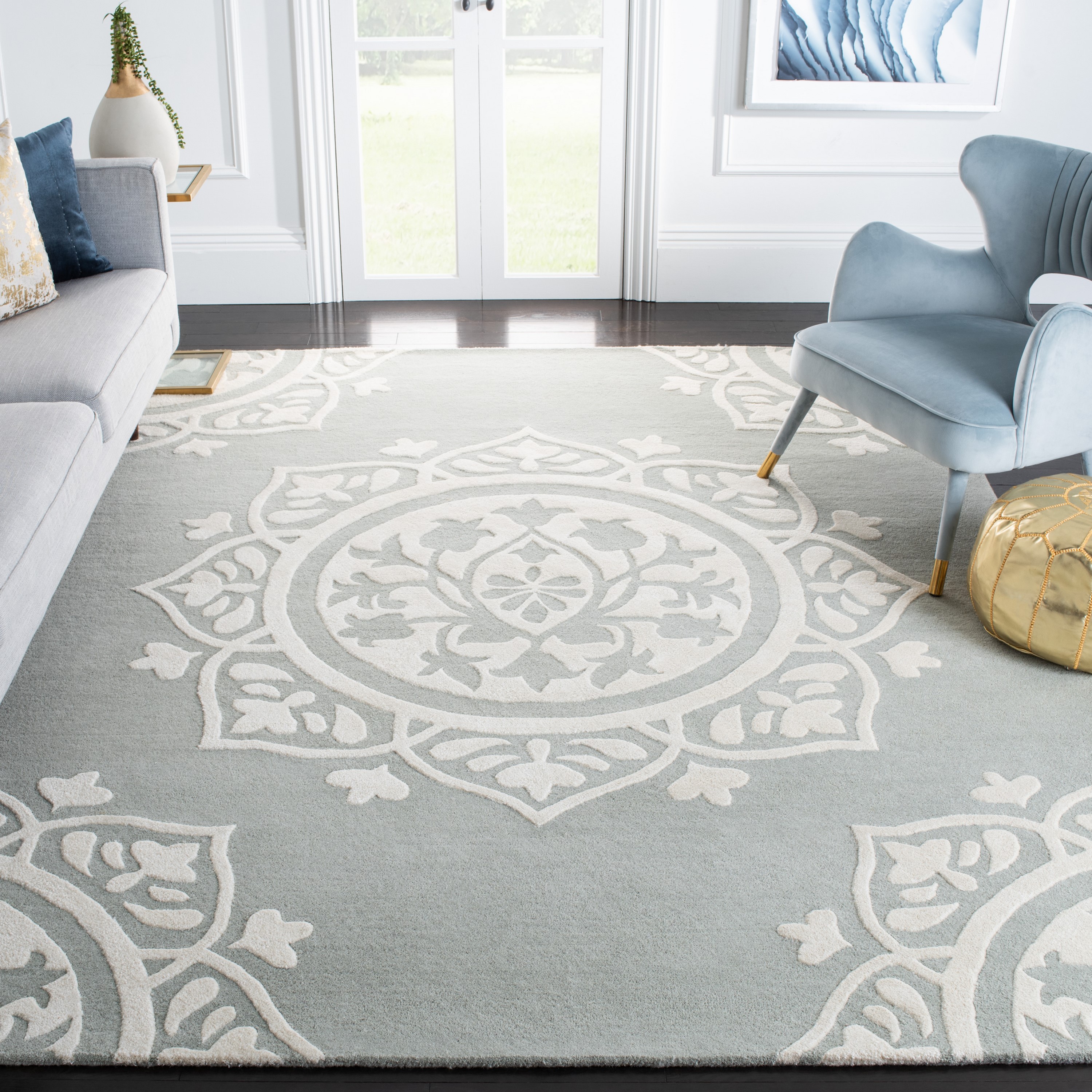 Safavieh BEL136A-8 Bella Zaria 8 x 10 (ft) Tufted Wool Gray/Ivory Rectangular Indoor Medallion Farmhouse/Cottage Area rug
