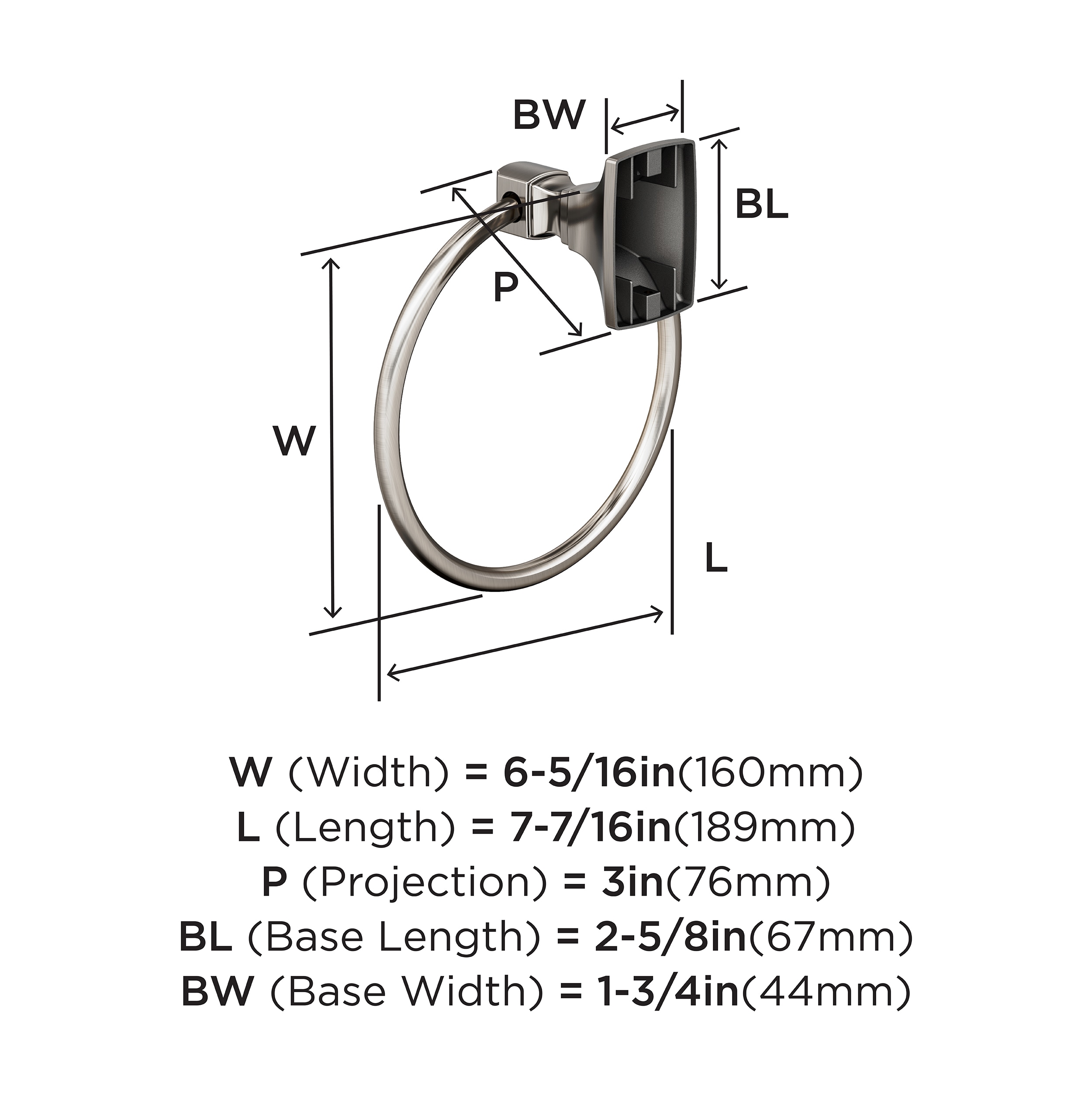Brushed Nickel 7-7/16 Inch Wall Mounted Towel Ring