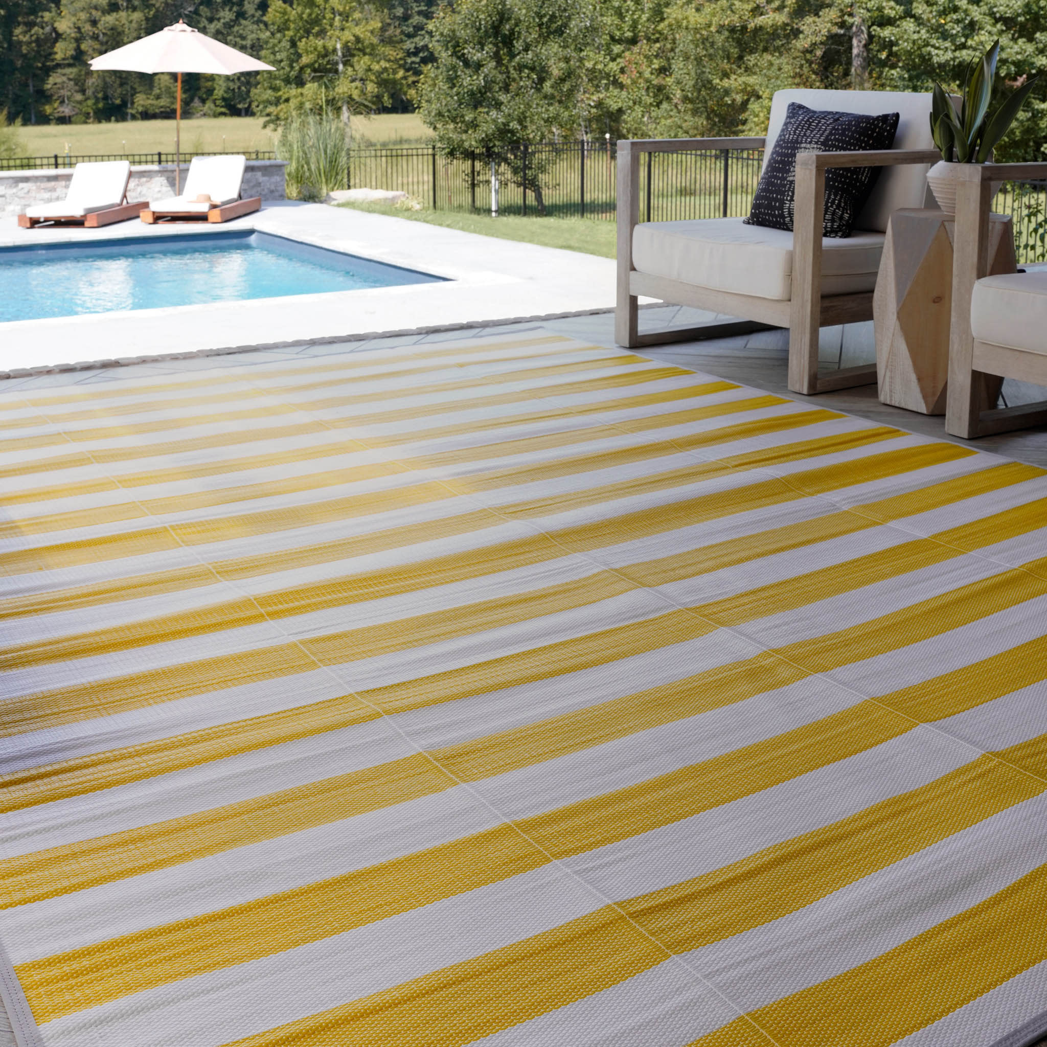 Tayse LNA1112 8X10 Luna 8 x 10 (ft) Flatweave Polypropylene Yellow Rectangular Outdoor Stripe Coastal Area rug