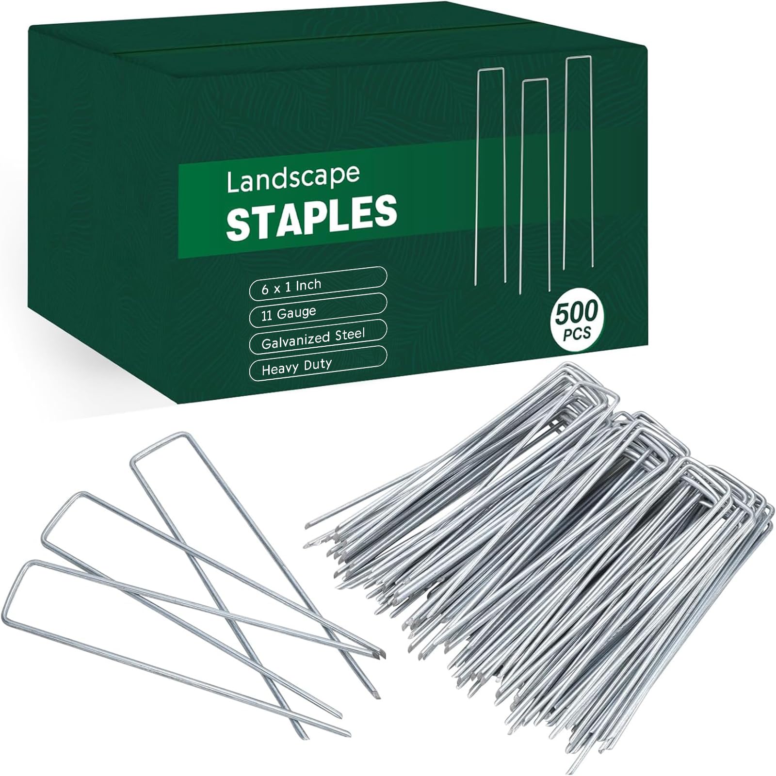 Adrinfly  500 pack 6 inch landscape staples 11 gauge galvanized garden stakes U shaped lawn ground staples for landscaping fabric drip irrigation