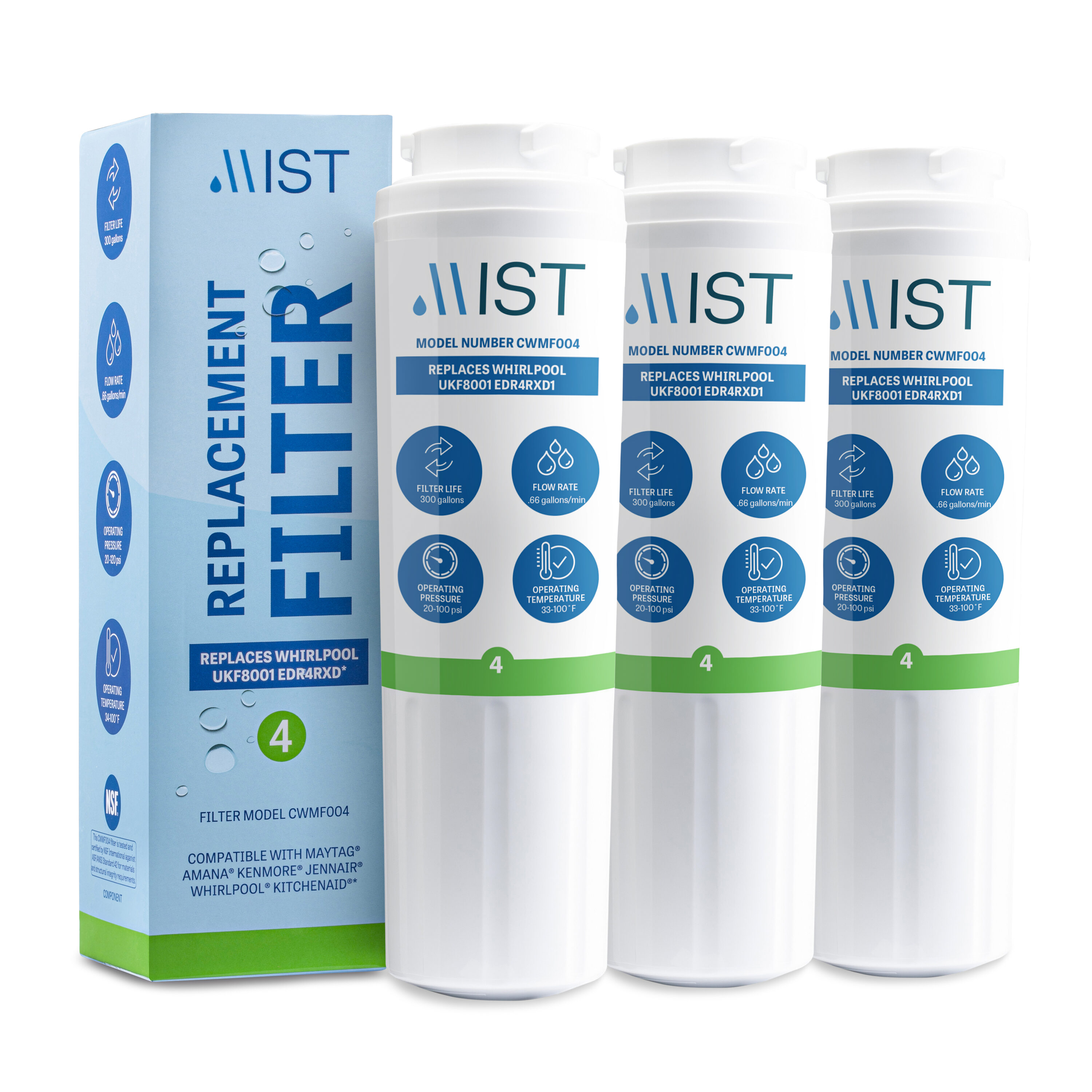 Mist 6-Month Twist-in Refrigerator Water Filter UKF8001 3-Pack