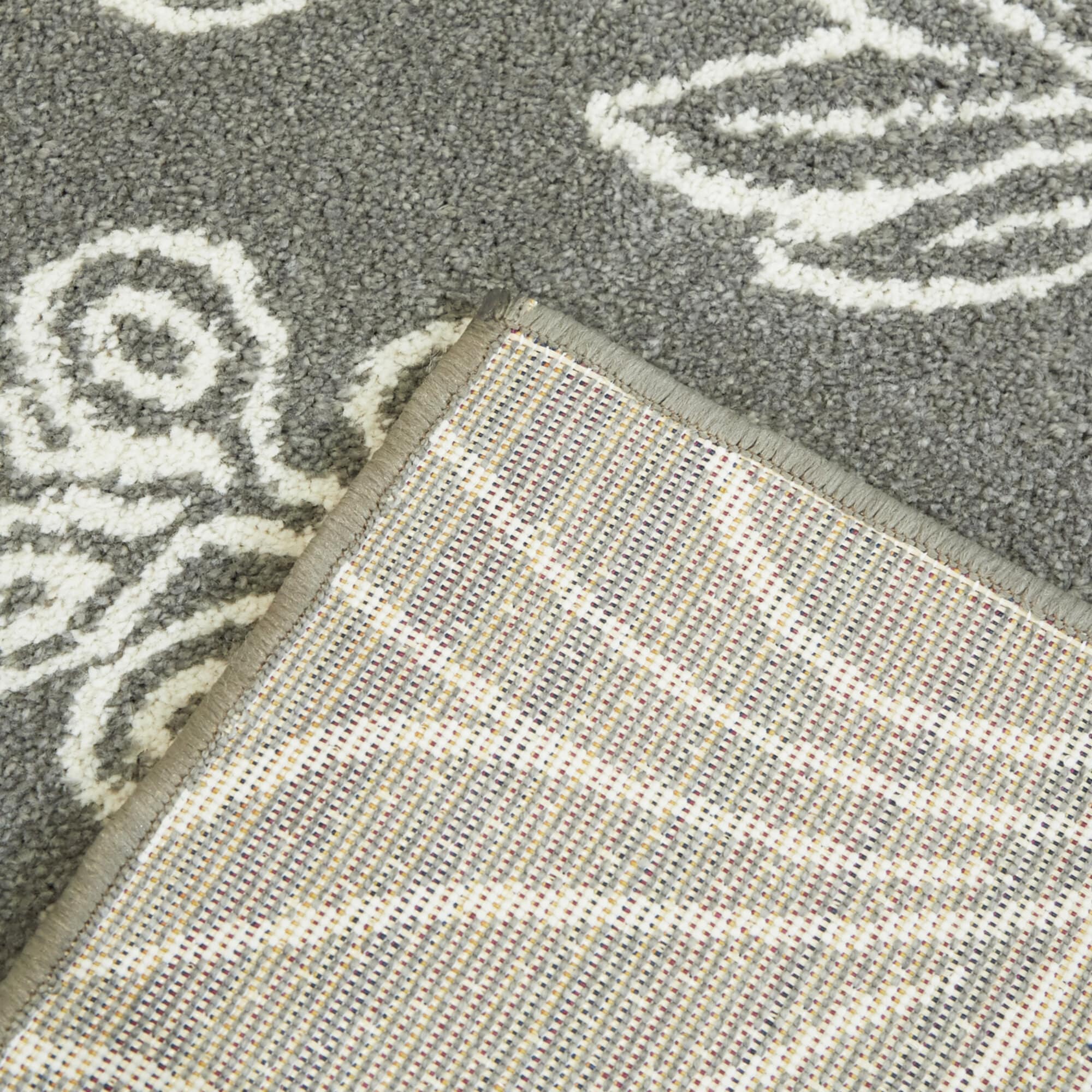 Gray Synthetic Non-slip Rectangular Kids' Dinosaur Rug
